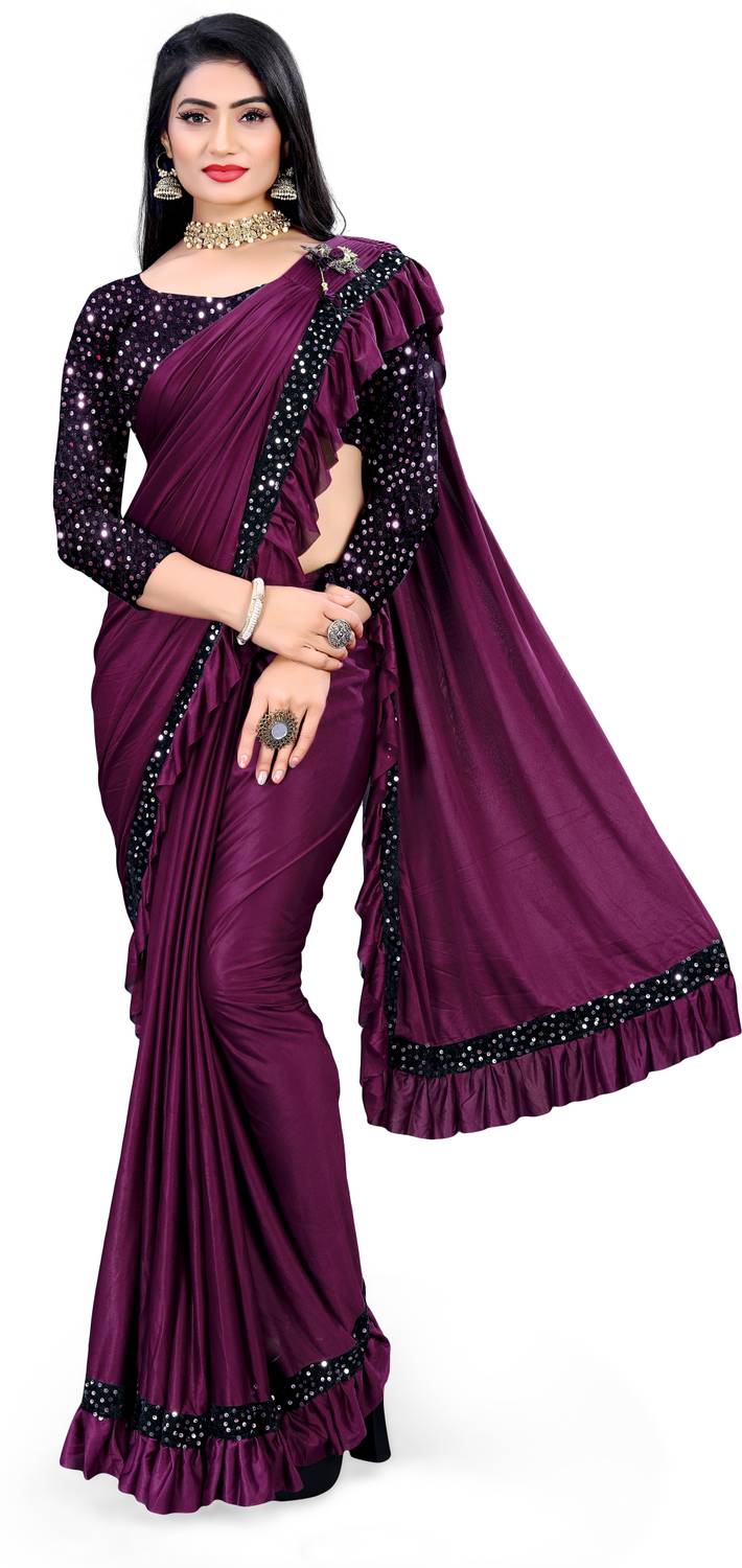 heerva Embellished Bollywood Lycra Blend Saree (Purple)