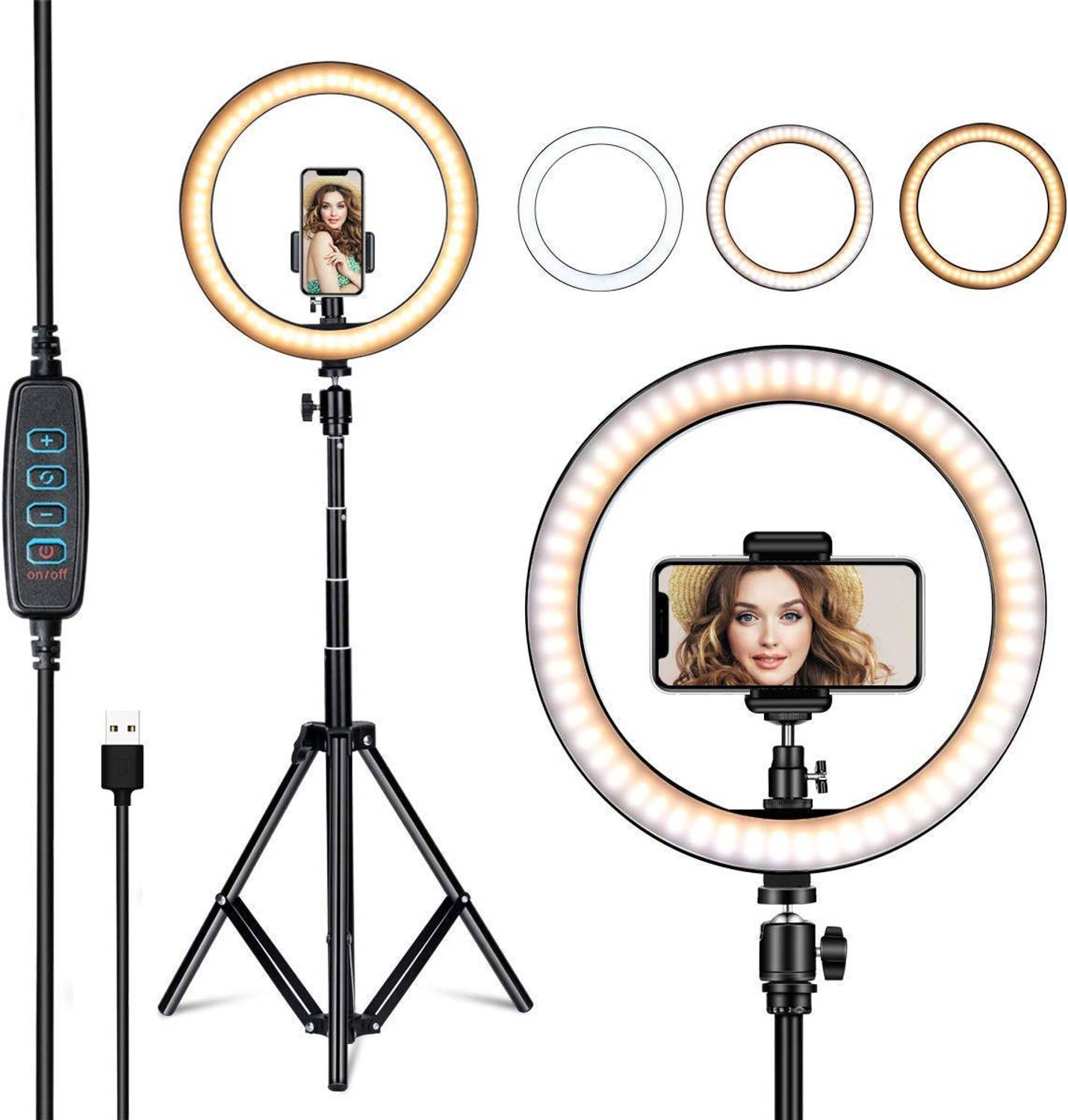 Treadmill 2.1 meter stand 7 Feet Long Tripod Stand (210cm) with 10" inch LED Ringlight with Combo for Tiktok ,MX Taka Tak ,Instagram Reels YouTube ,vlogging Vigo Video Shooting and Recording,online class,with Mobile Phone Camera Clip Setup Fits all smartphones Tripod, Tripod Bracket, Tripod Kit
