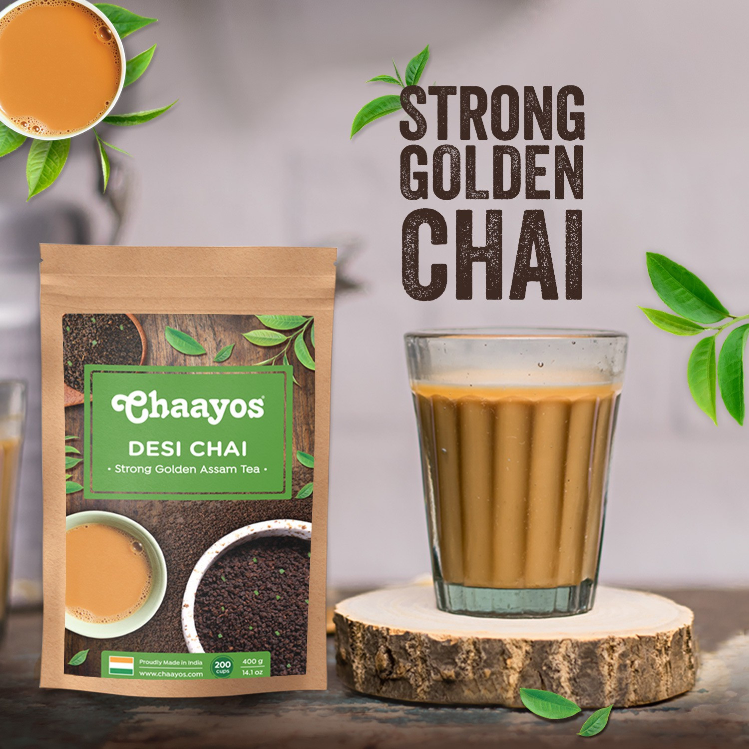 Image of Chaayos Tea Gold (400g) [200cups] | Strong Golden Assam Tea | Desi Chai Black Tea Pouch