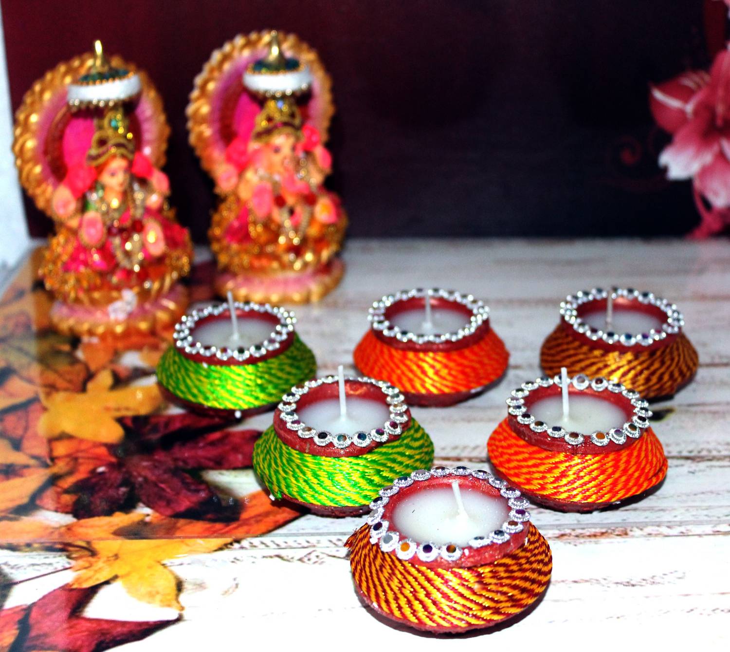 Bossify Premium Eco-Friendly Earthen Clay Matki Candles Diya for Diwali with Burning Hour of 4-6 Hours | Diwali Puja Diya | Handcrafted Colored Mud Diya | Oil Diya | Candles Diya Set | Candles | Handmade Filled Wax Diya for Home Shop Office Indoor Outdoor Diwali Design Assorted Colorful Diya Set17 Home Décor Item Earthenware, Terracotta (Pack of 6) Table Diya Set