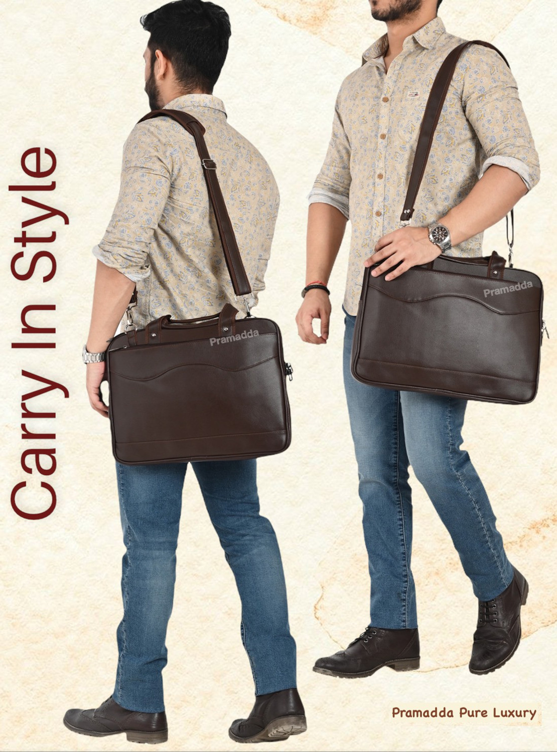 Image of Pramadda Pure Luxury Men Brown Messenger Bag