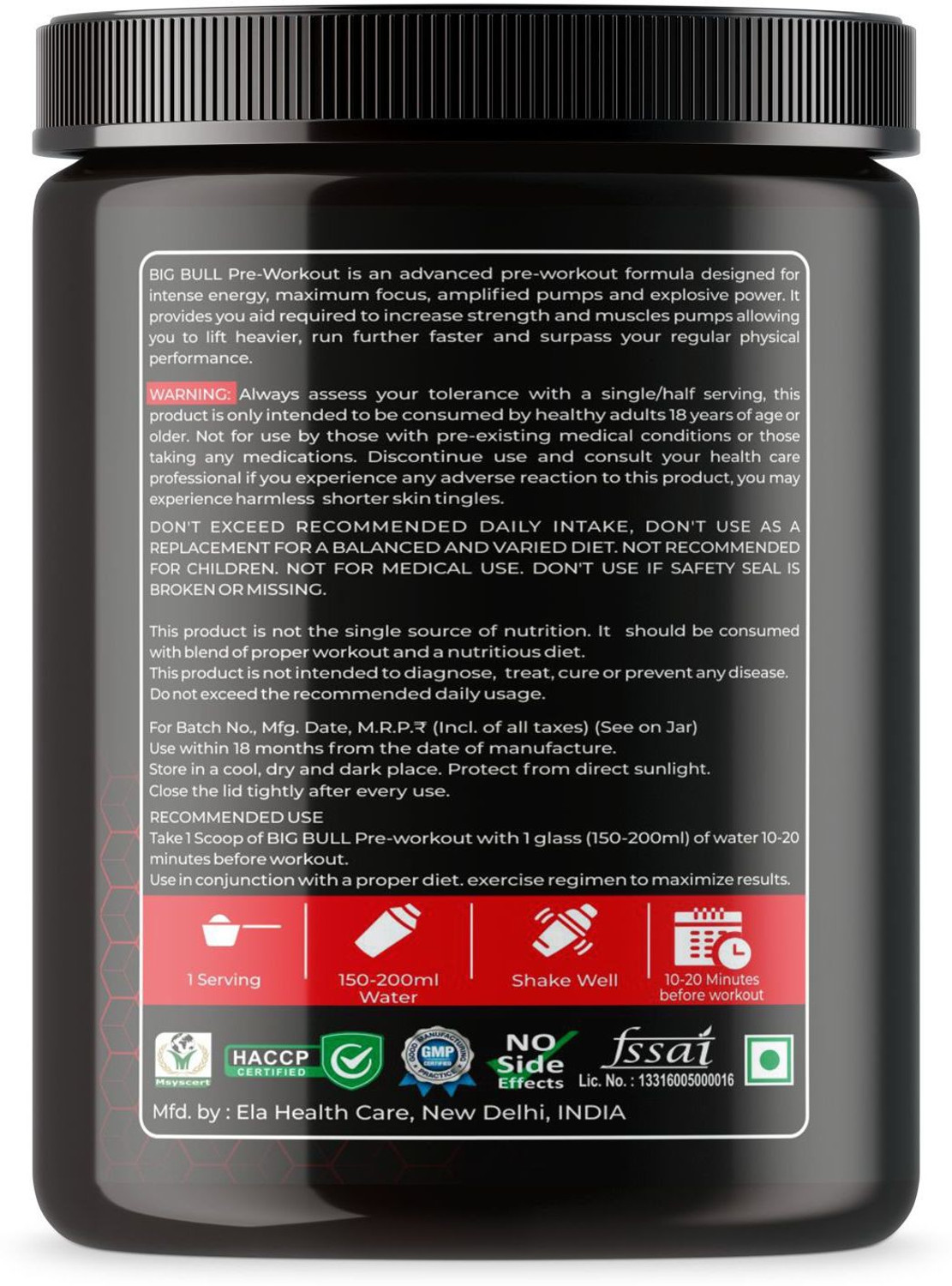 Image of Big Bull BigBull Hardcore Pre-Workout [30-60 Serving, 255g] Free Shaker Energy Drink