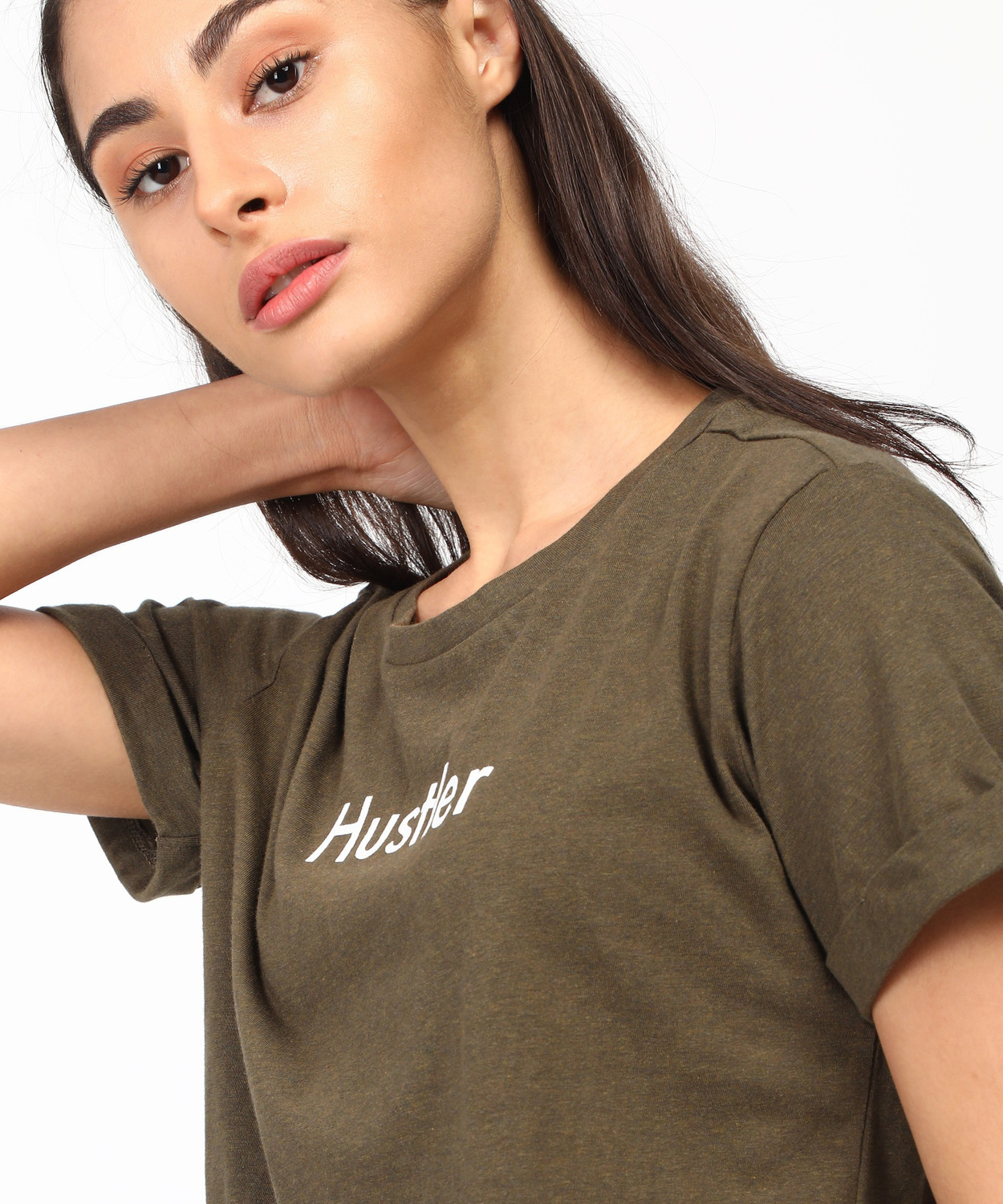 Image of Ajile By Pantaloons Printed Women Round Neck Dark Green T-Shirt