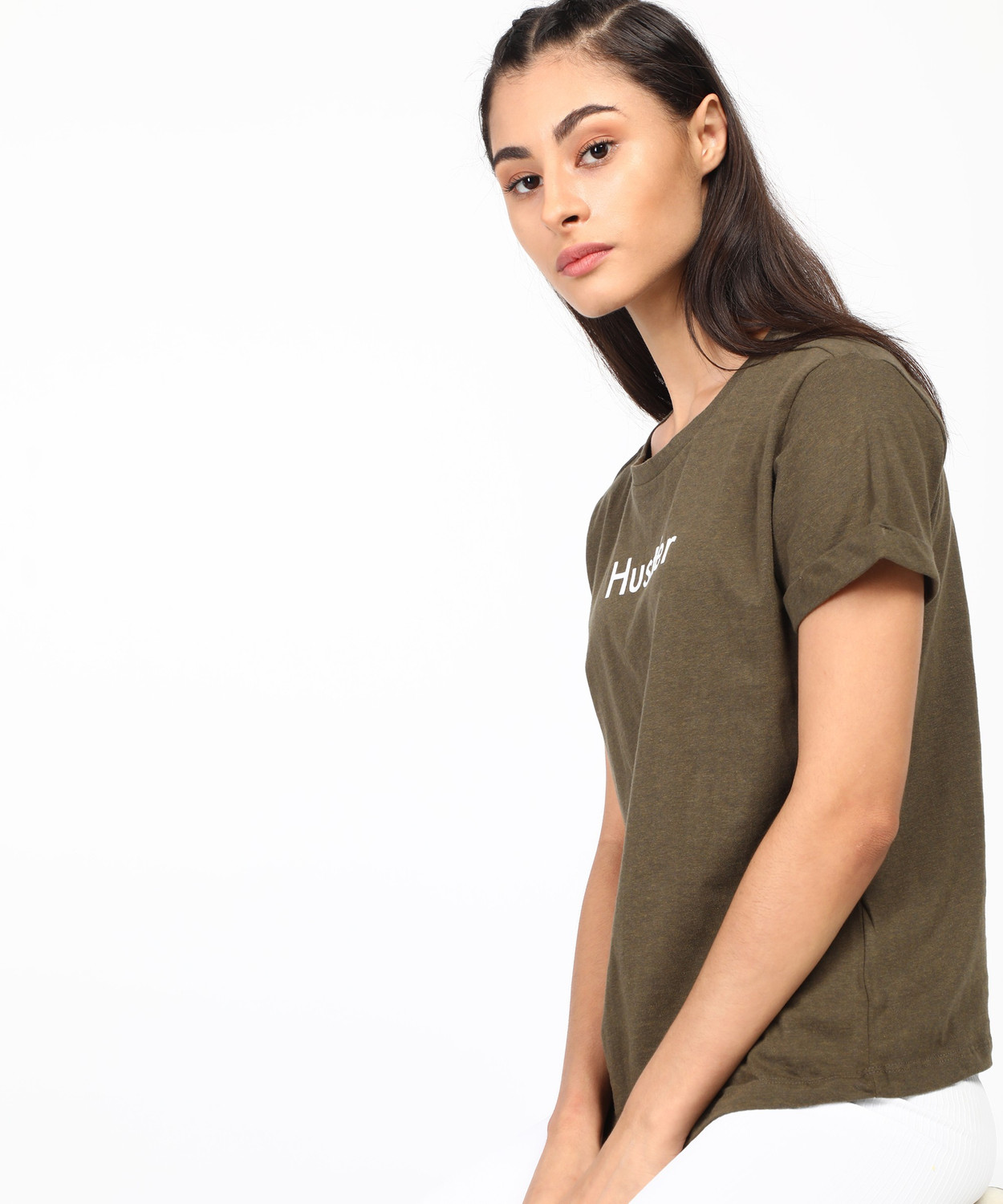 Image of Ajile By Pantaloons Printed Women Round Neck Dark Green T-Shirt