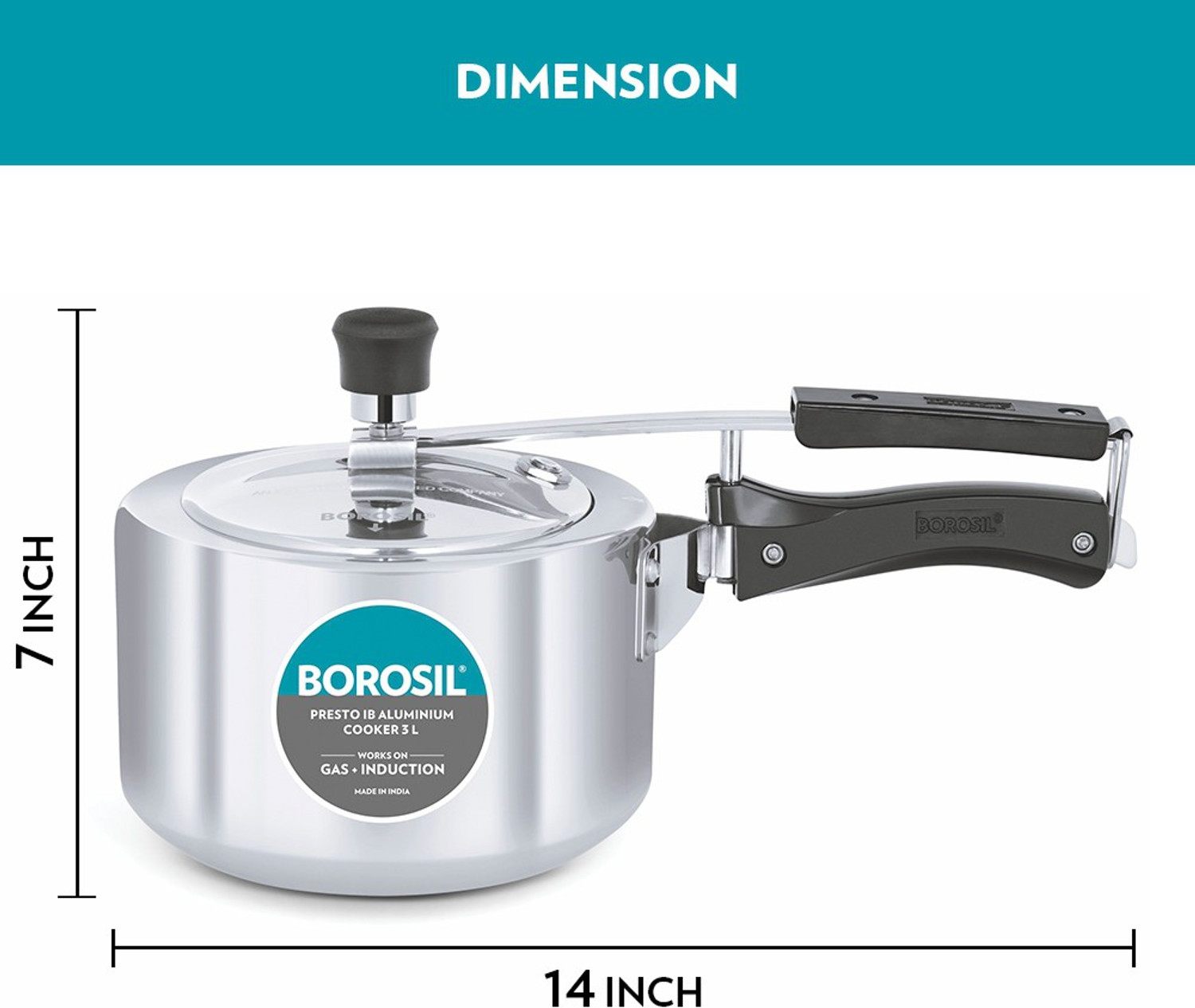 Image of BOROSIL Presto IB 3 L Inner Lid Induction Bottom Pressure Cooker