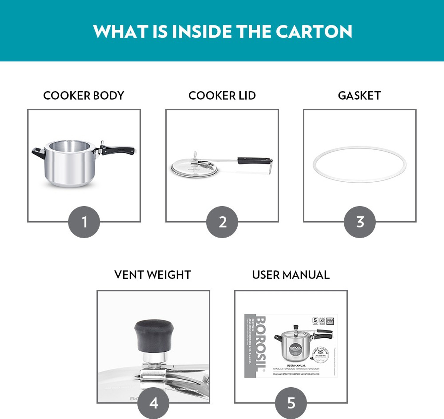 Image of BOROSIL Presto Aluminum 5 L Inner Lid Induction Bottom Pressure Cooker