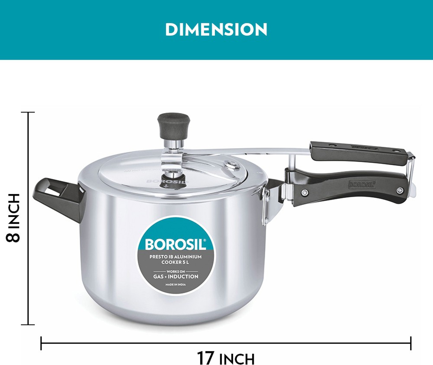 Image of BOROSIL Presto Aluminum 5 L Inner Lid Induction Bottom Pressure Cooker