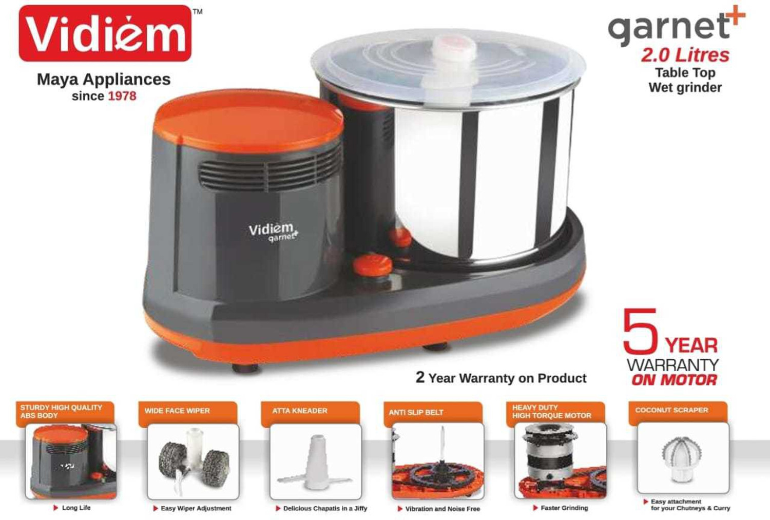 Image of Vidiem Garnet Plus 2 Lits Wet Grinder