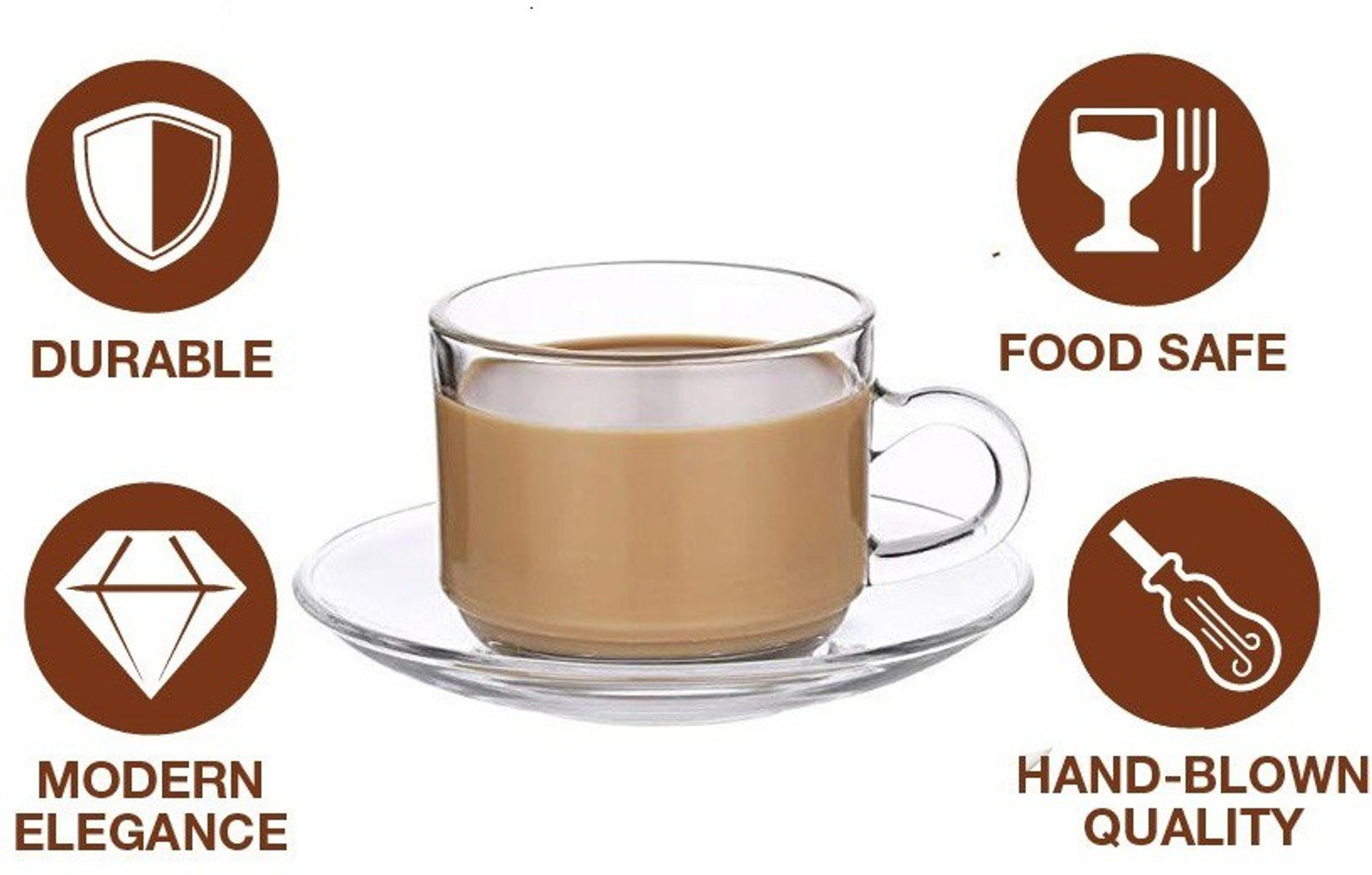 Image of Dakshayanii Glass Roma Tea Cup and Saucer Pack of 12,Cup 6 And saucer 6