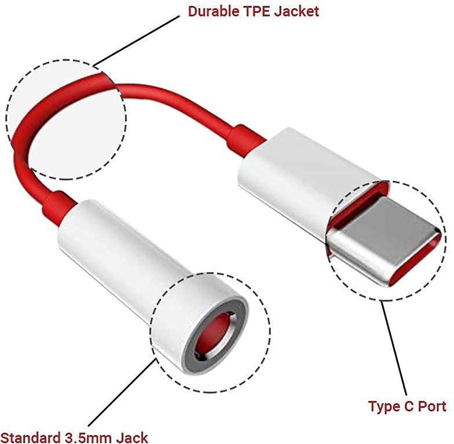 Image of SANNO WORLD White Type C to 3.5 mm Jack Audio Connector, Noise Cancelling Headphones Jack Converter Audio Adapter for OnePlus Nord /8T /8 /7T /7 /7 Pro / 1+6 /1+6T Phone Converter
