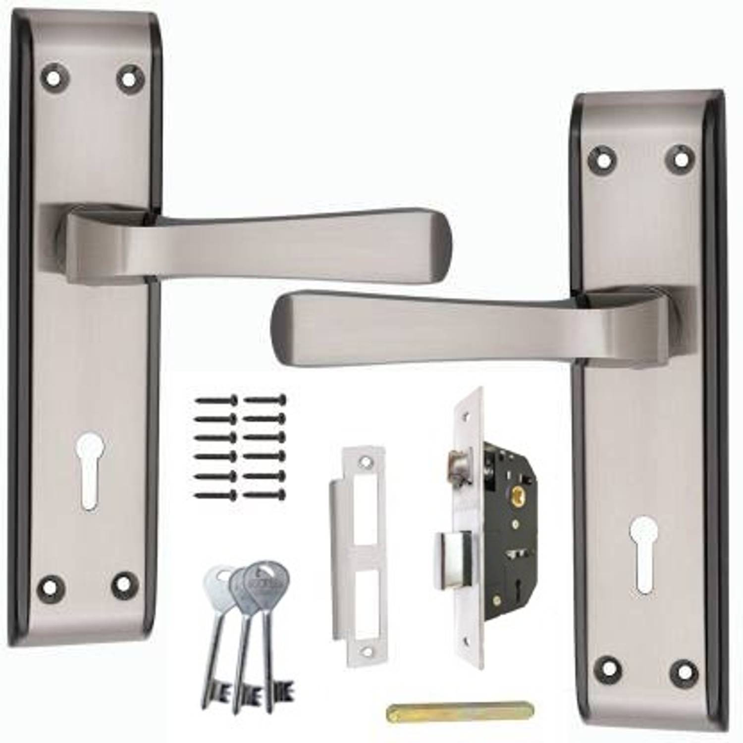 BUCKLER Iron-Brass-Steel OD Black Silver 7" Mortise Handle-65MM Double Turn, 3 Keys,301 Lock
