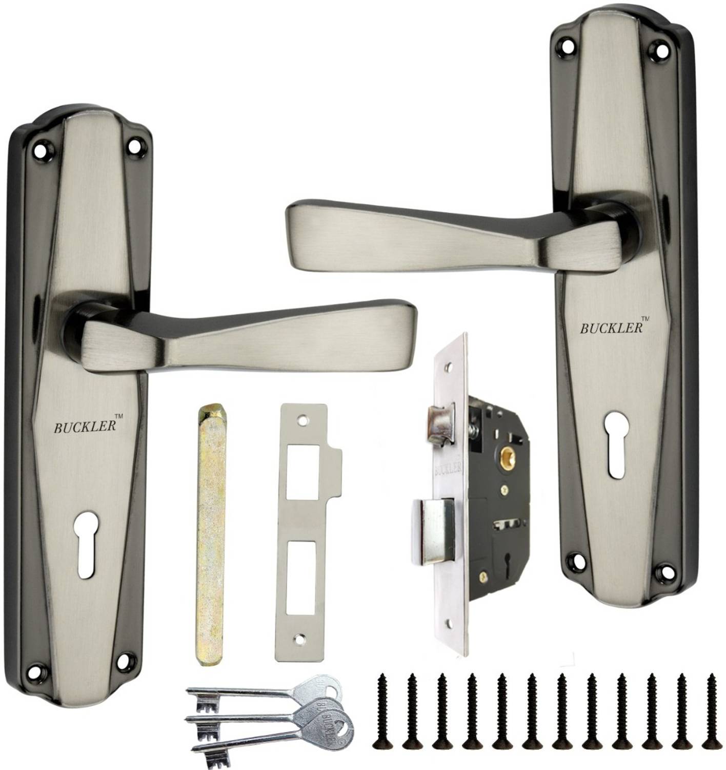 BUCKLER Iron-Brass Black-Silver 7 Inch 301-OD Mortise Handle Set with 65MM KY Double Turn Lock