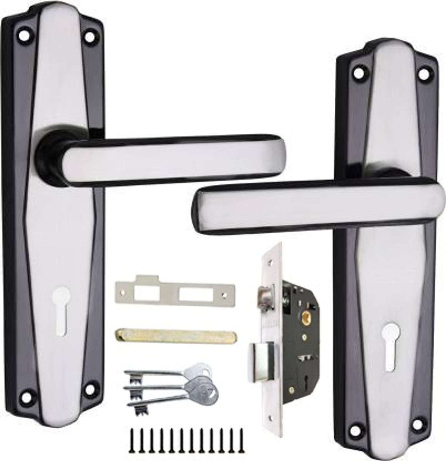 BUCKLER Iron-Brass-Steel Flat Black Silver 7" Mortise Handle-65MM Double Turn, 3 Keys-0 Lock