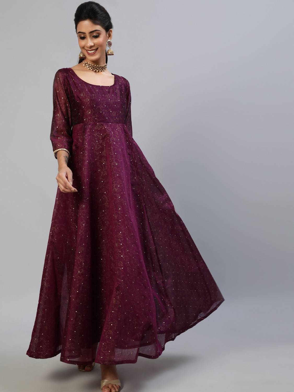 AKS Women Fit and Flare Purple Maxi/Full Length Dress