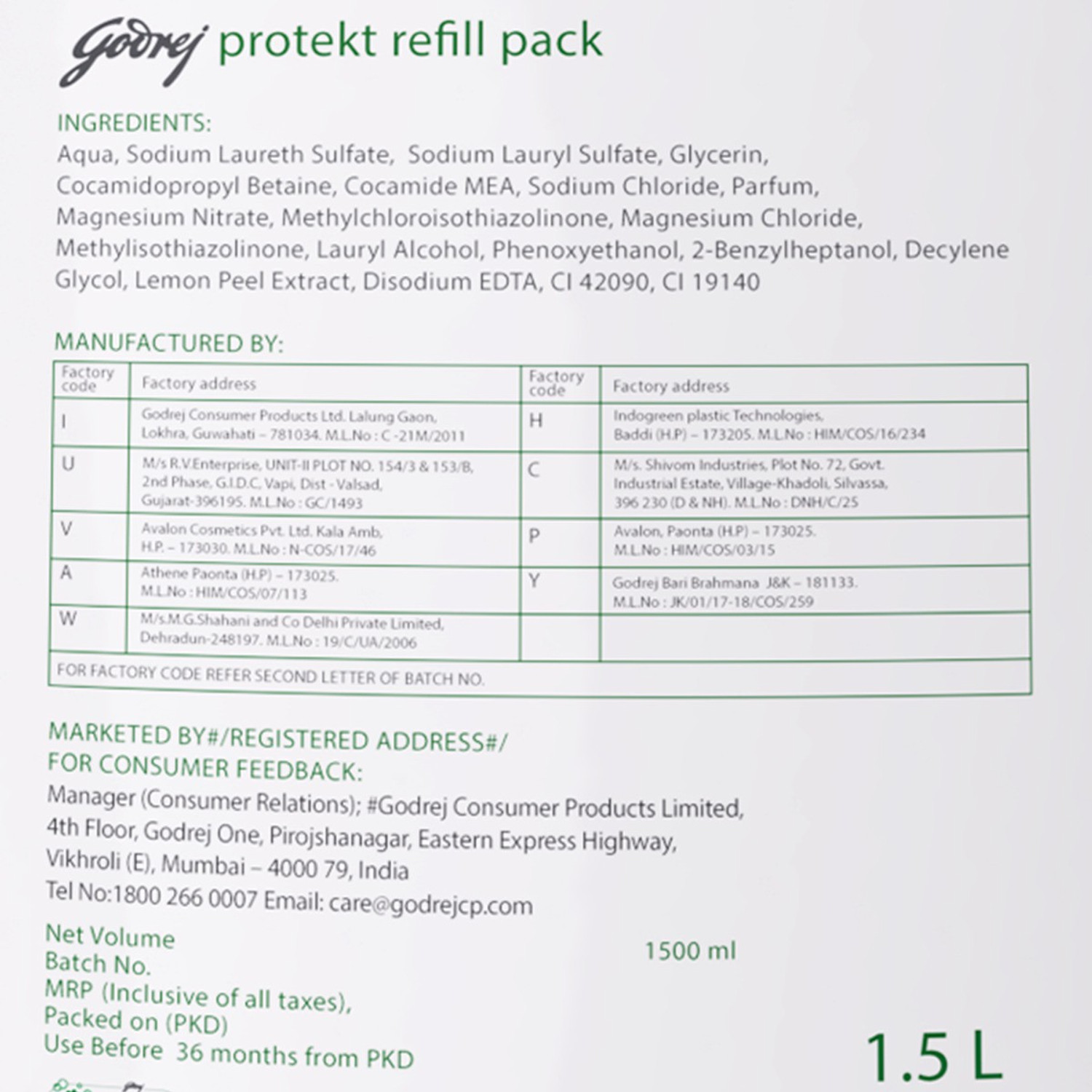 Image of Godrej Protekt Germ Fighter Lime & Eucalyptus Hand Wash Refill Pouch