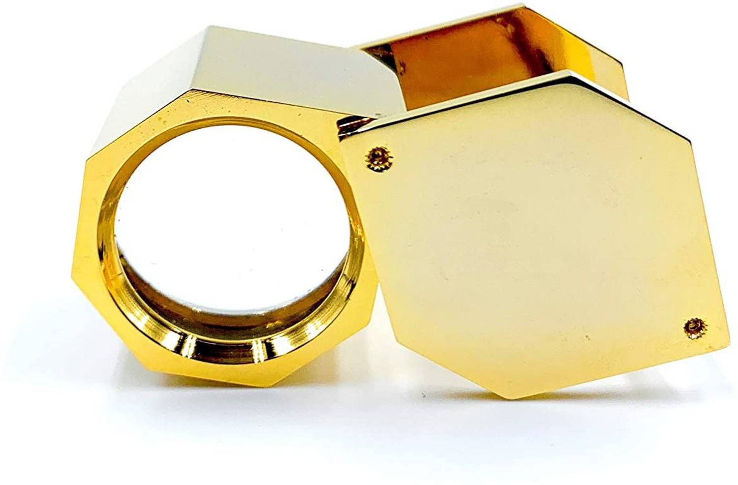 Ceznek Jewellers Eye Loupe 21mm 10x Golden Plated Hexagon Lens Magnifying Triplet Glass Folding Pocket Size Hand-Held Portable for Jewellery, Diamond/Gemstone Graders, Watchmaker & General Magnifier 10x magnifier