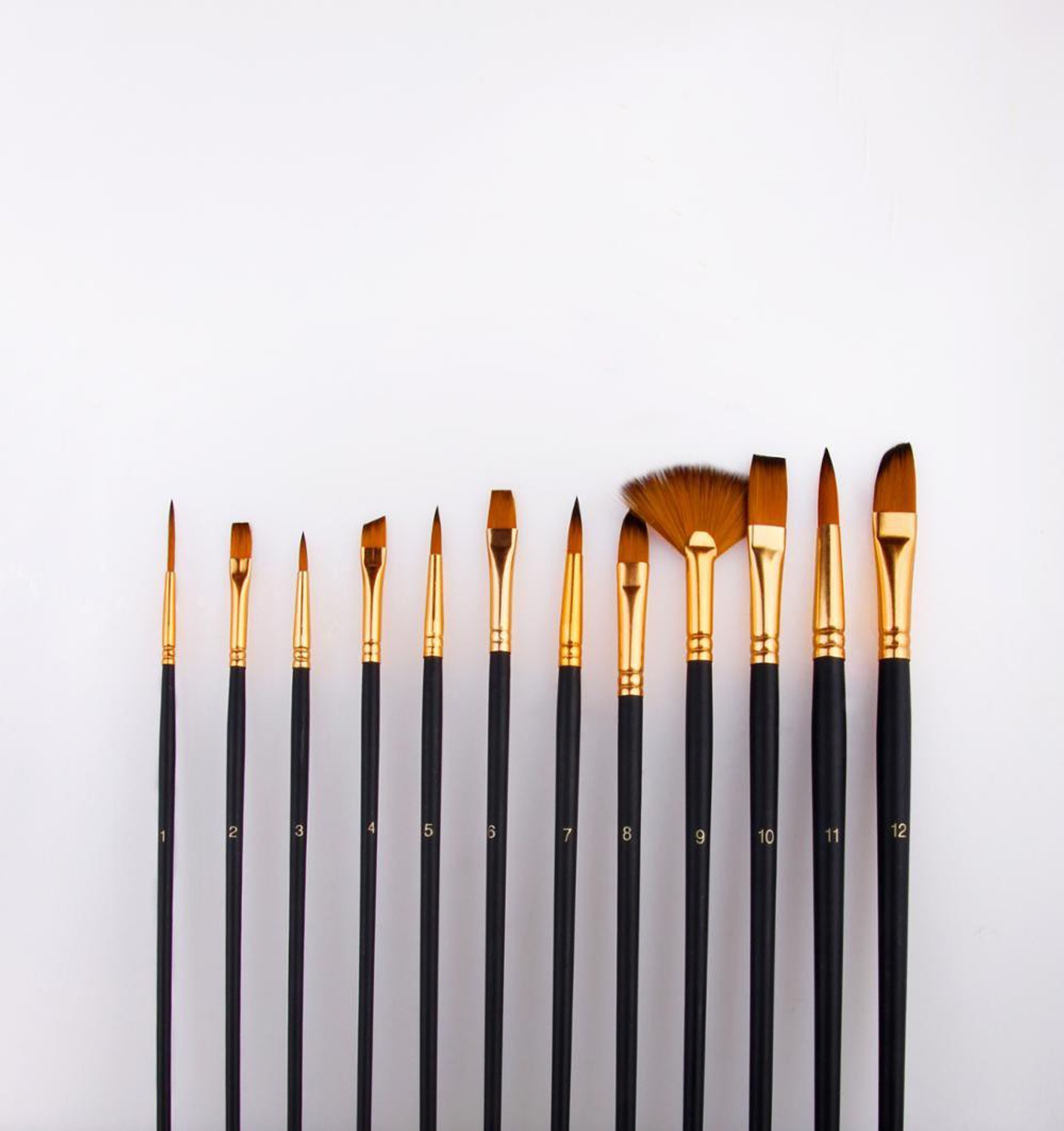 Image of Asha Craft Artist 12pcs Professional Nylon Painting Pens Wooden pole Acrylic Oil Watercolor Artist Paint Brush Set