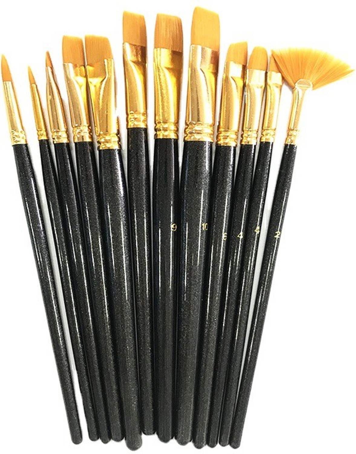 Image of Asha Craft Artist 12pcs Professional Nylon Painting Pens Wooden pole Acrylic Oil Watercolor Artist Paint Brush Set