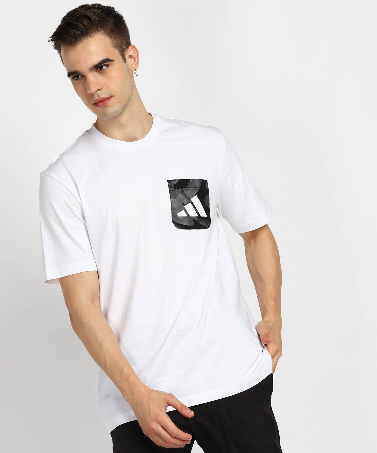ADIDAS Solid Men Round Neck White T-Shirt