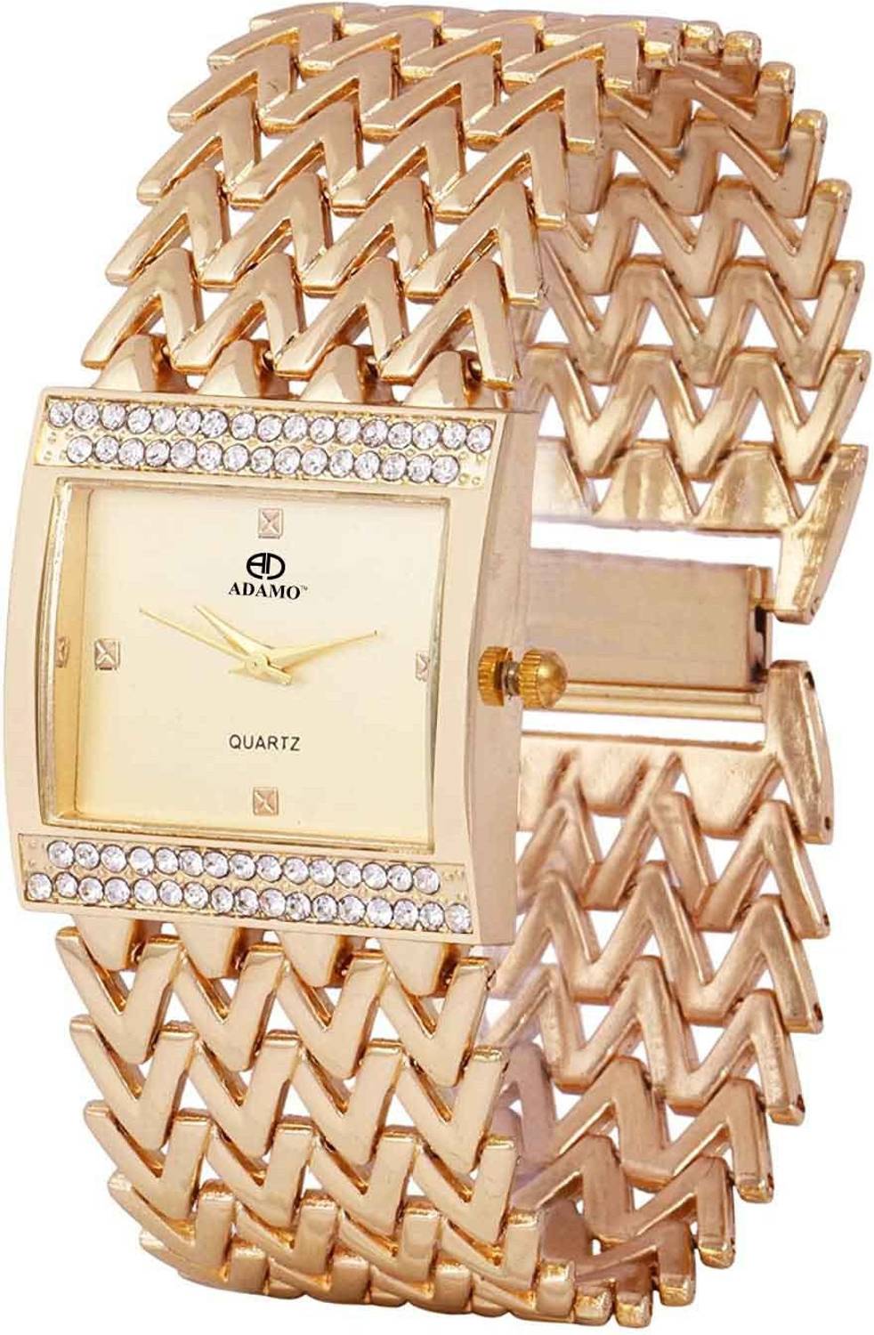 ADAMO 18K Gold Plated Bracelet Designer Scratch Resistant Rose-gold Dial Rectangle Shaped with Stainless Steel Chain Premium Analog Watch  - For Women