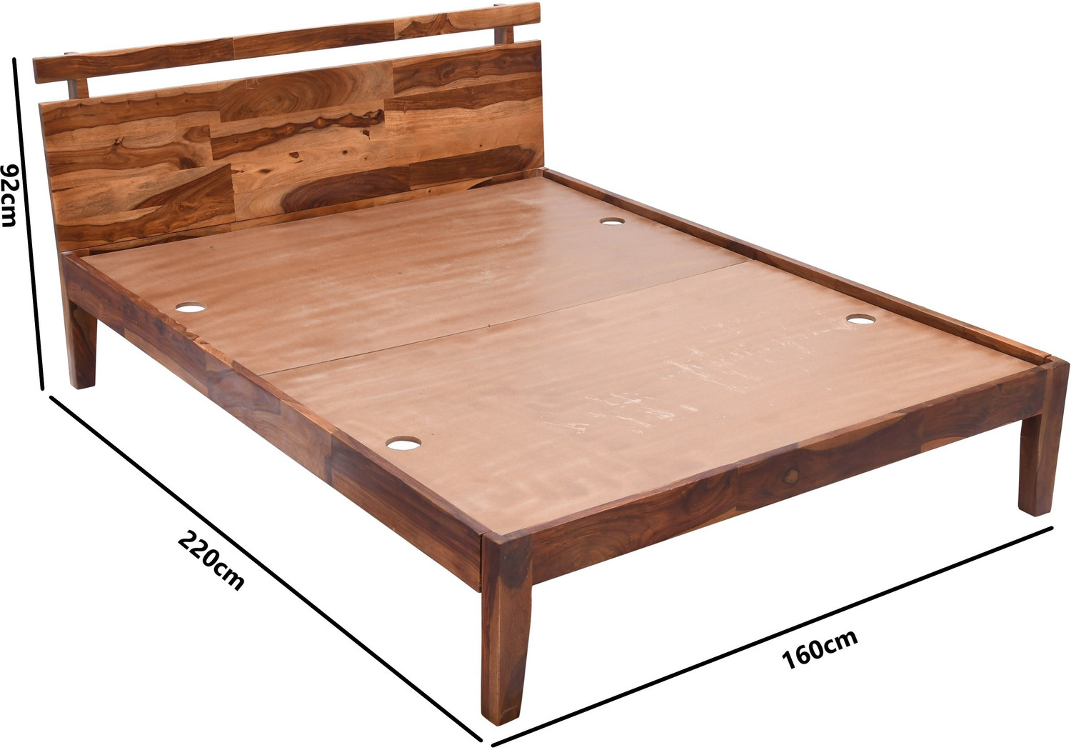 Image of HABIQON Allen Sheesham wood bed without Storage - Queen size Solid Wood Queen Bed, 160 cm x 220 cm (5.25 ft x 7.22 ft)