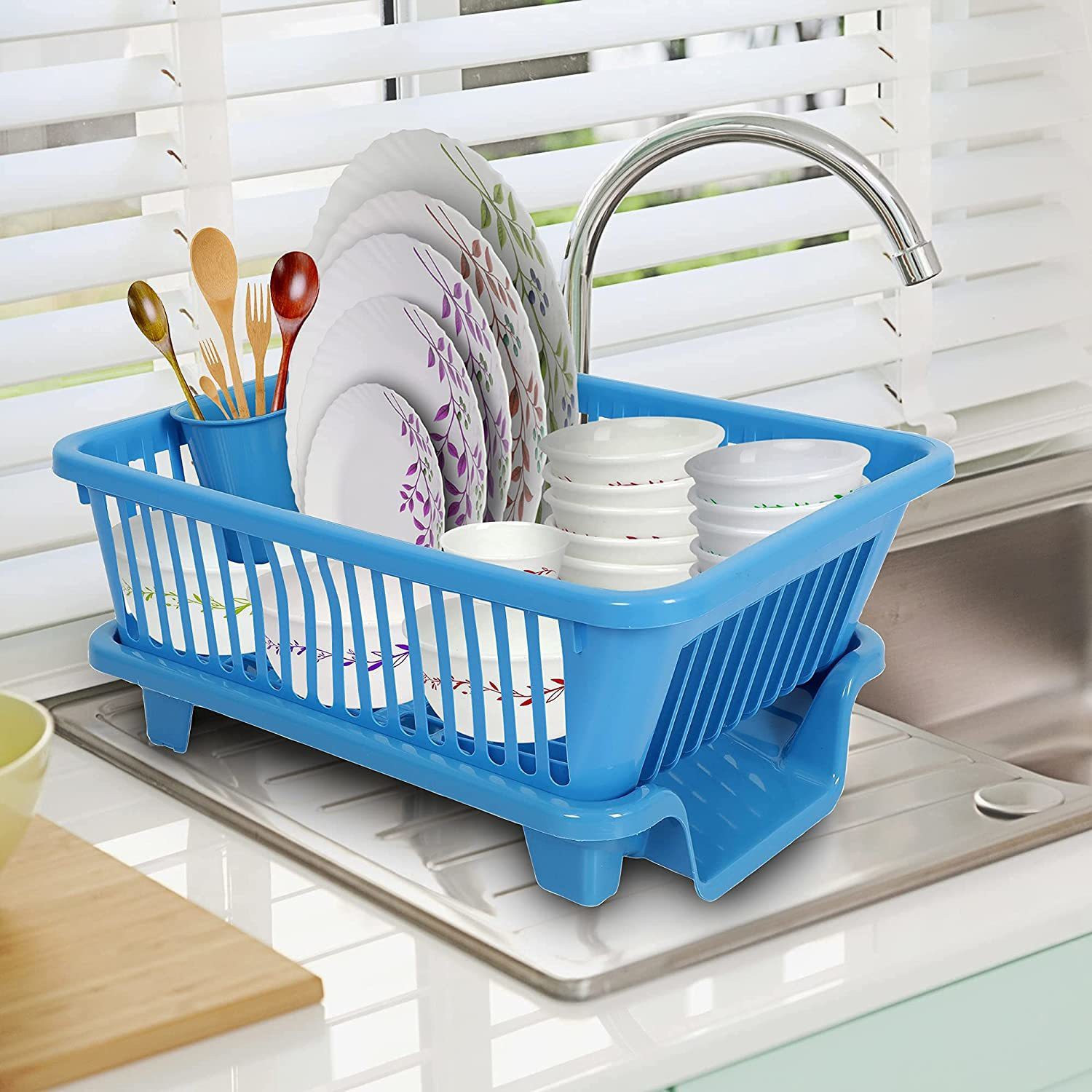 Image of Cutting EDGE Dish Drainer Kitchen Rack Plastic Durable Kitchen Sink Dish Drainer Rack (Small) Design 1 Washing Basket with Tray