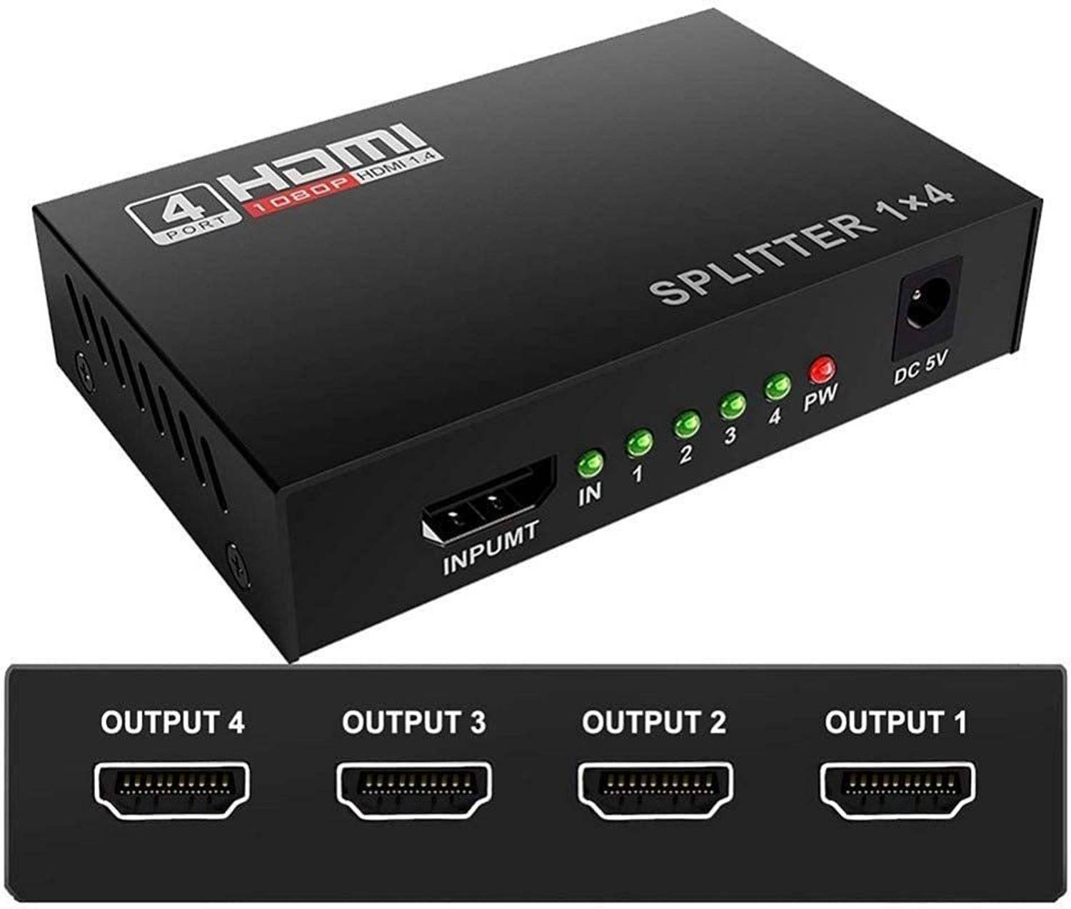 microware TV-out Cable 1x4 HDMI Splitter 4 Ports, HDMI Splitter 1 in 4 Out, Supports 3D 4K x 2K @30HZ FHD 1080P Supports 4 TV's Or Multi Monitors Adapter at Same Time