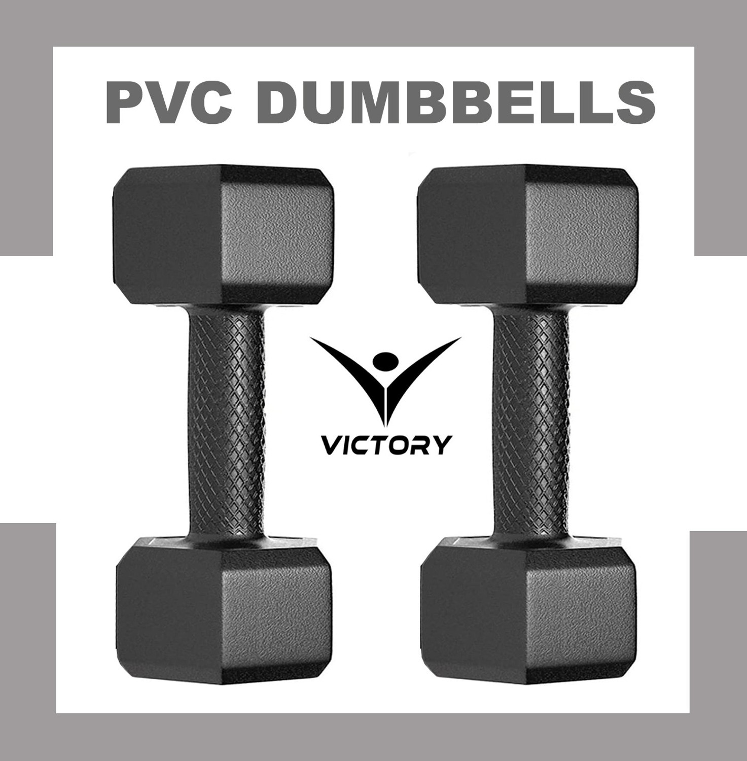 Image of VICTORY HEXA - 2 Kg Pair PVC Dumbbell ( 2 Kg x 2 ) for Home Gym & Fitness Fixed Weight Dumbbell