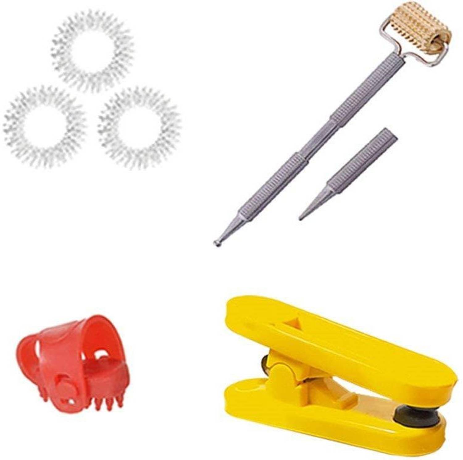 Acs 1034 Acupressure Massager Tools Combo Kit & Sujok Therapy (Magnetic Power Clip & 2 Head Steel Jimmy with Copper Roller & Finger Rings & Thumb Jimmy) (Pack of 6) Massager Massager