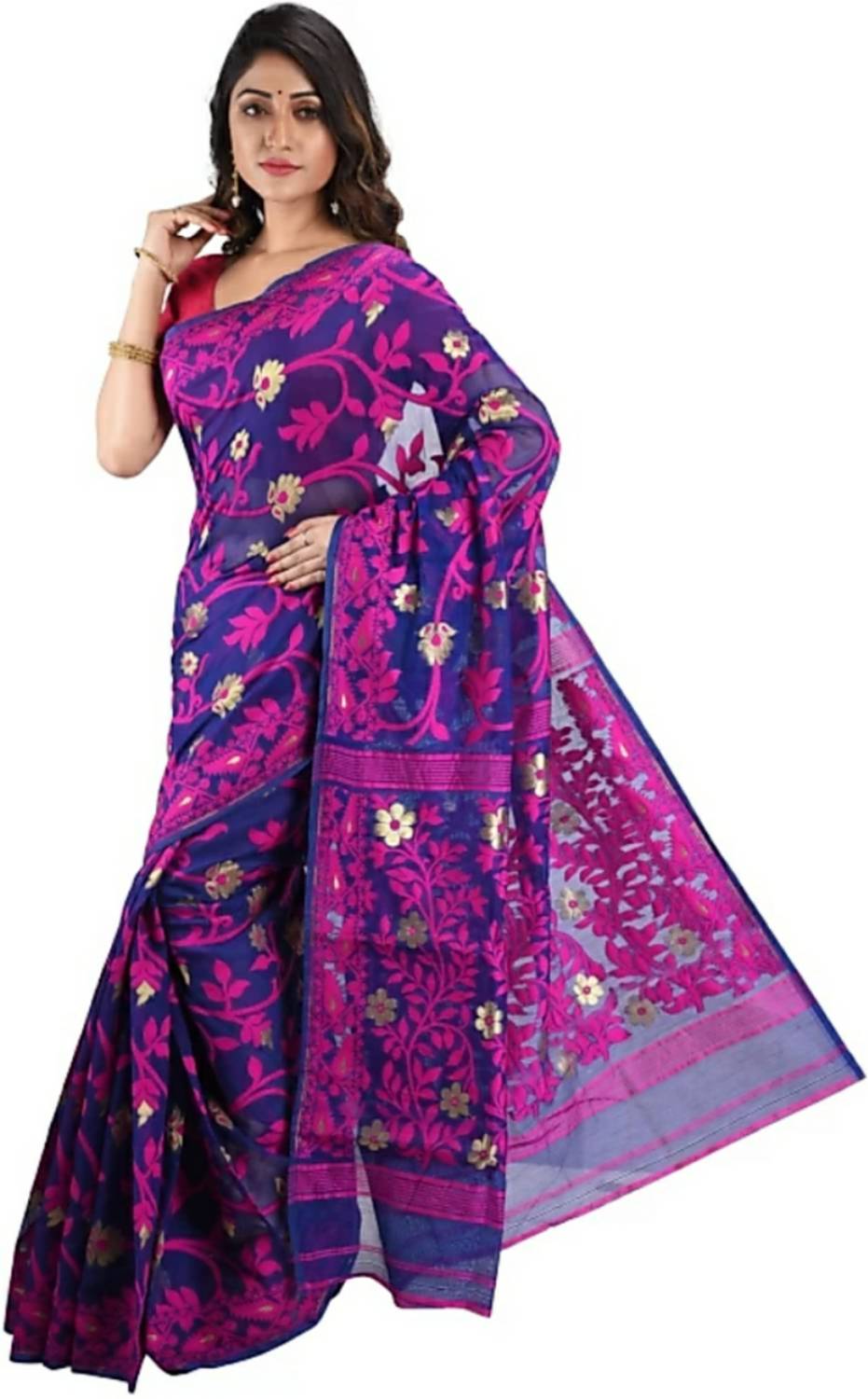 BASANA SAREE KUTHIR Self Design, Woven Jamdani Cotton Blend Saree