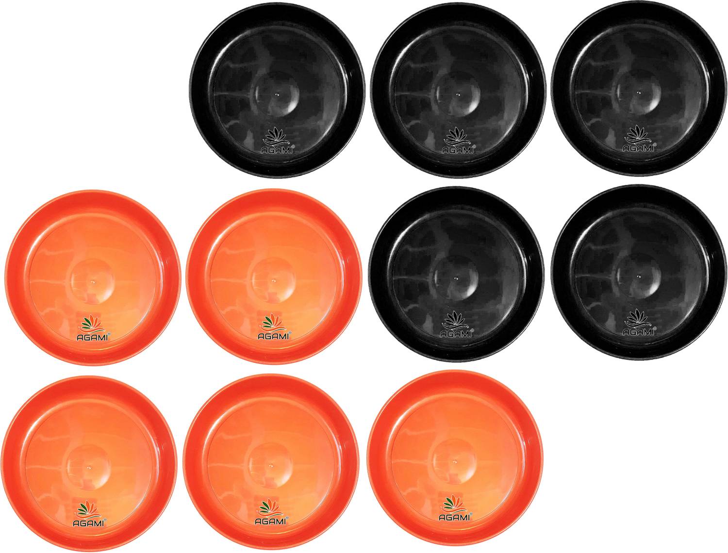 AGAMI Pack of 10 Pcs (5 Black & 5 Red) - 6 inch Premium Quality Saucer - Bottom Base Plate pot tray for Plant Pots Plant Container Set