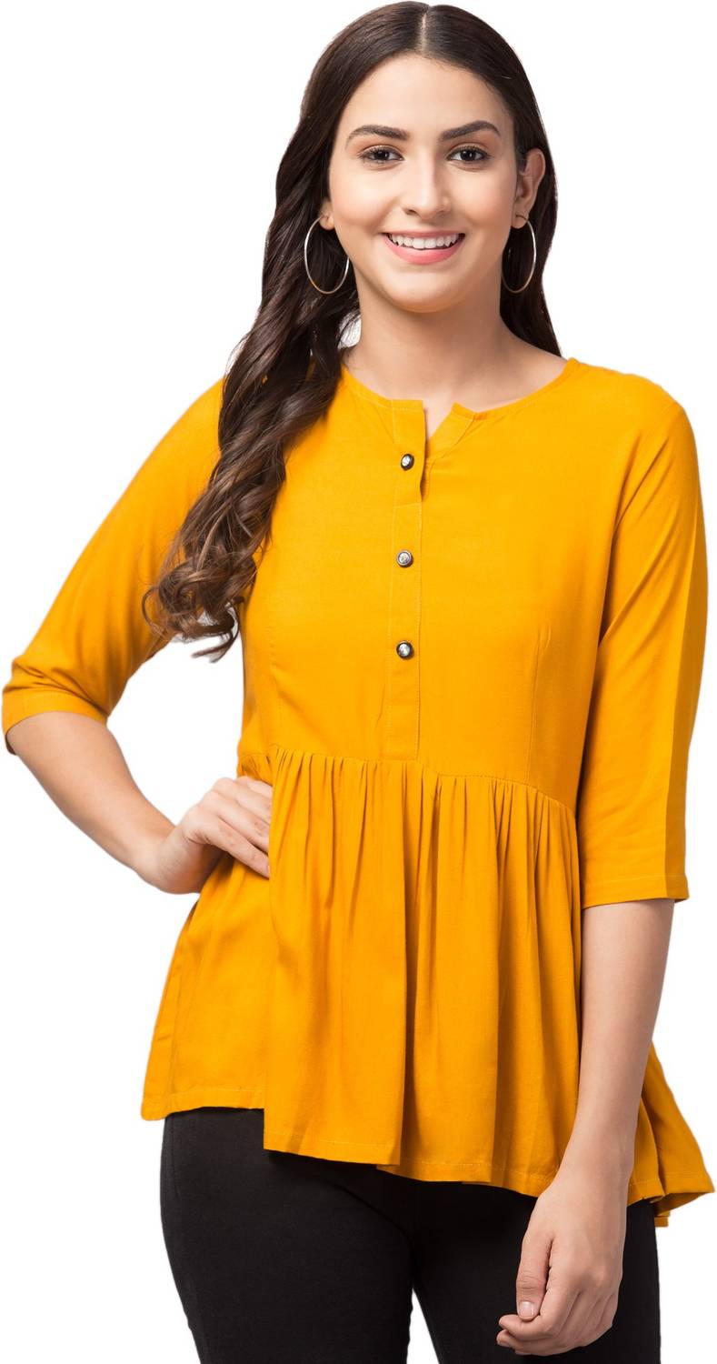 Arvyk Fashion House Casual Solid Women Yellow Top