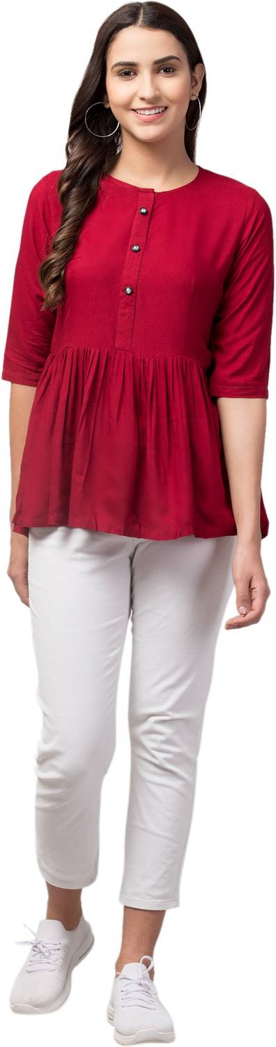 Arvyk Fashion House Casual Solid Women Maroon Top