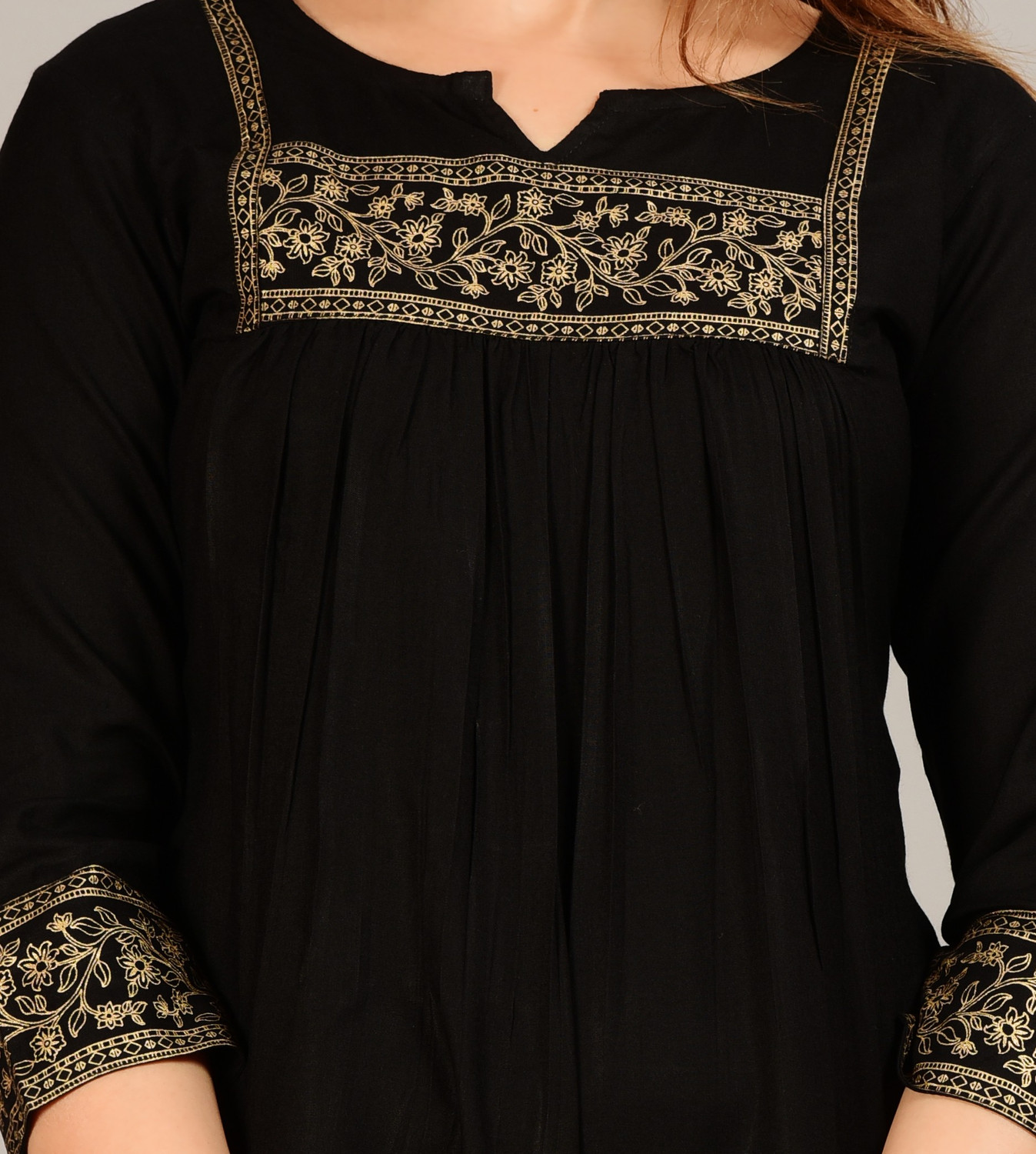 Image of Angarkha Casual Embroidered, Floral Print Women Black Top