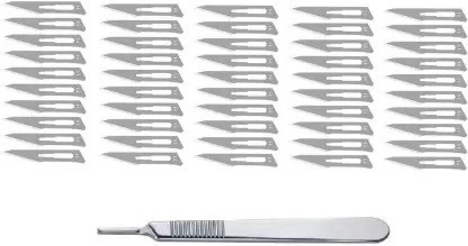 Agarwals Carbon Steel Surgical Scalpel Blades 50 Pcs With 1 Handle Surgical Scalpel