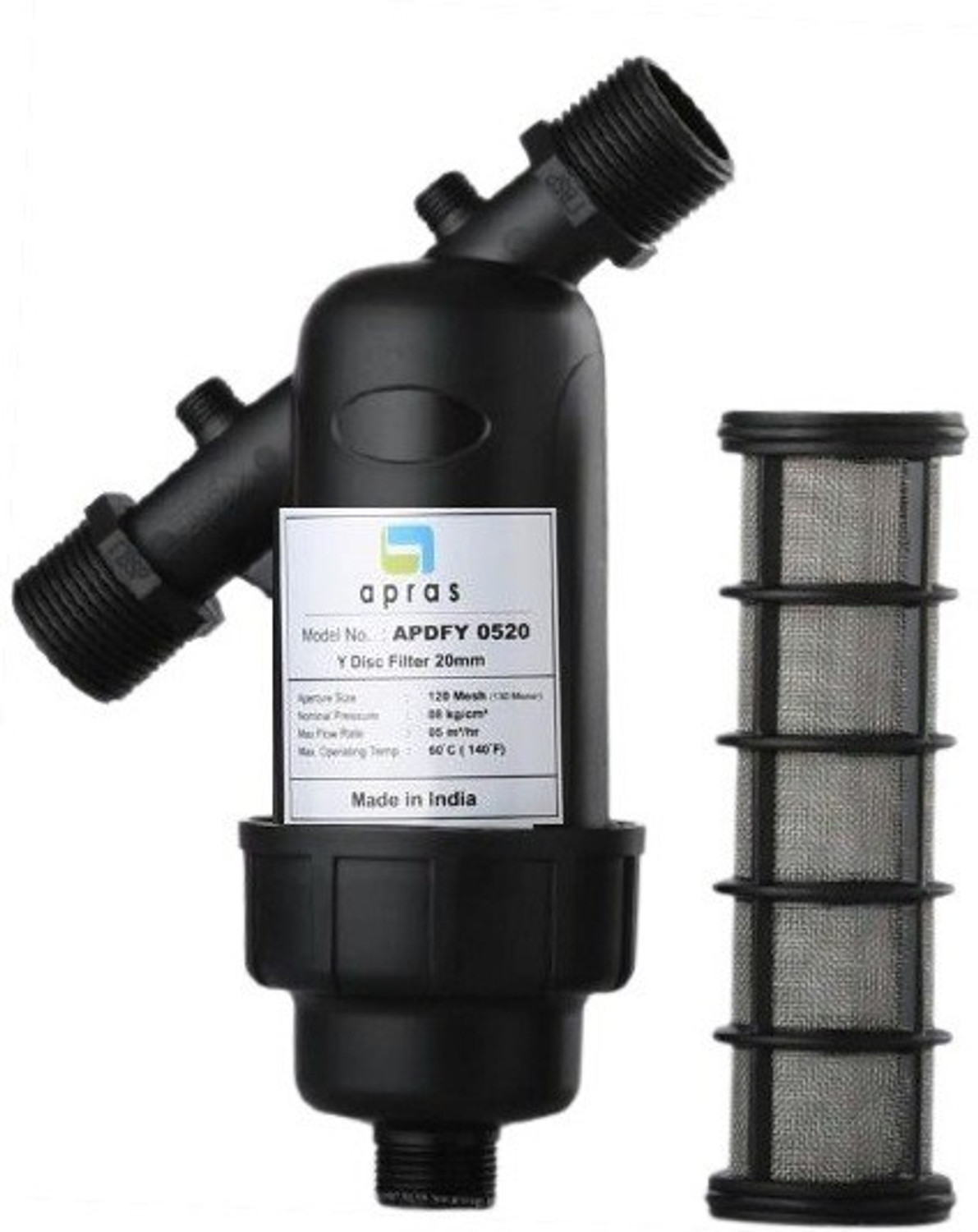 Image of APRAS Combo of Water Tank Y Type Screen Filter also for Drip Irrigation | Size 3 /4 inch(20mm)| With 2 Filter Connector, 1 Teflon Tape and Cleaning Brush |120 Mesh /130 Micron| Made in India Tap Mount Water Filter