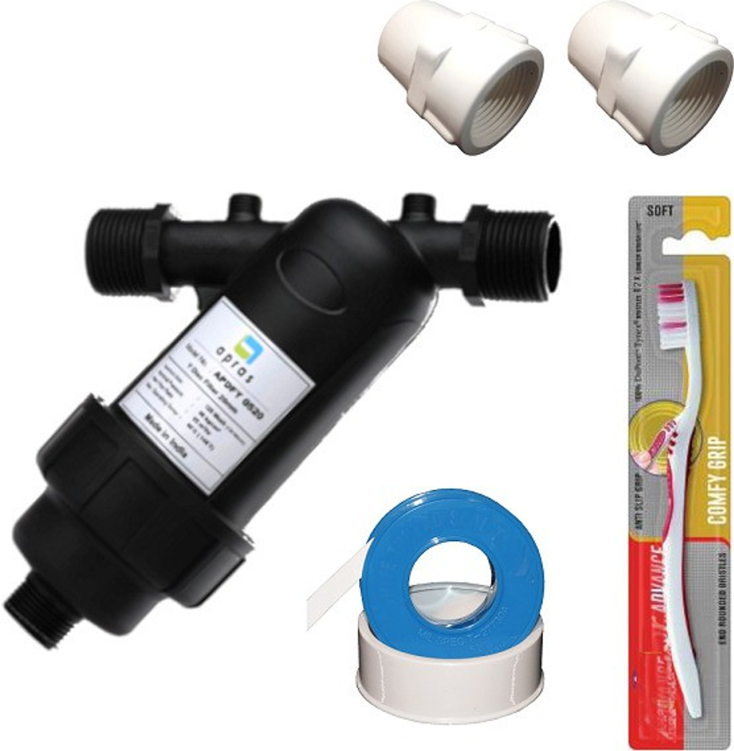 Image of APRAS Combo of Water Tank Y Type Screen Filter also for Drip Irrigation | Size 3 /4 inch(20mm)| With 2 Filter Connector, 1 Teflon Tape and Cleaning Brush |120 Mesh /130 Micron| Made in India Tap Mount Water Filter