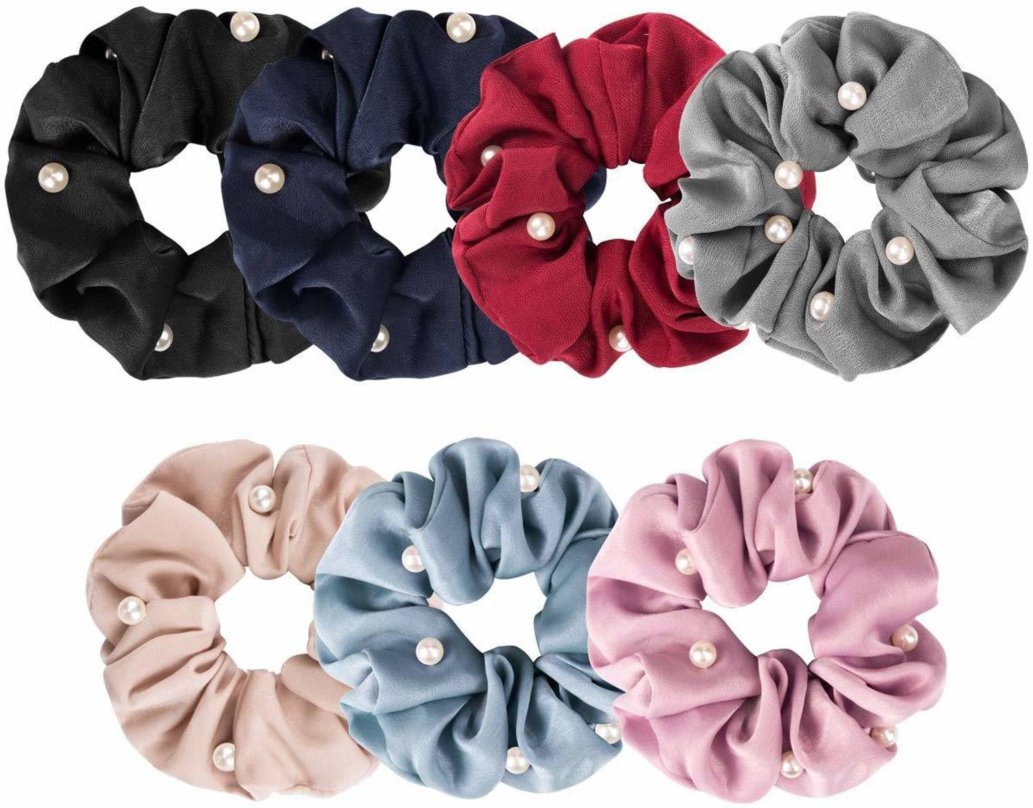 ASG Pack of 3 Pcs Soft Satin Pearl Scrunchies Hair Rubber Band Accessories Rubber Band
