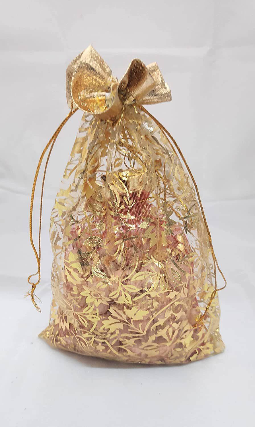 3A Featuretail 24 cm x 18 cm Net Fabric Drawstring Pouch for Dry Fruits Packing, Organza Shagun Potli, Bags for Return Gifts Pack, Pouches For Jewellery Potli