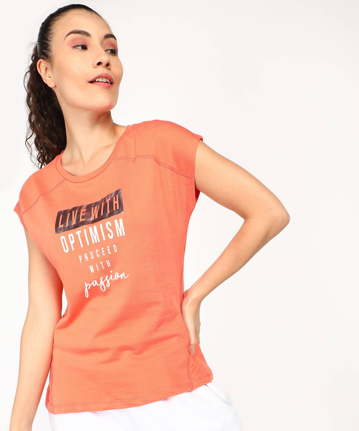 Ajile By Pantaloons Printed Women Round Neck Orange T-Shirt