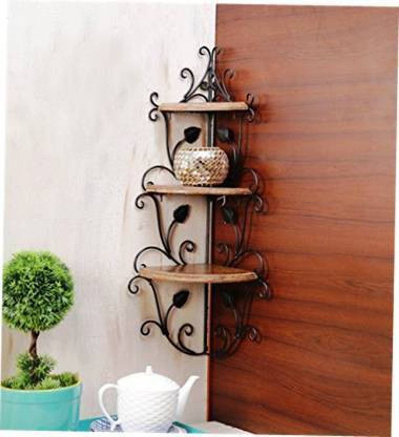 AN Craft Iron Wooden flower pot stand, wood container & vase pot