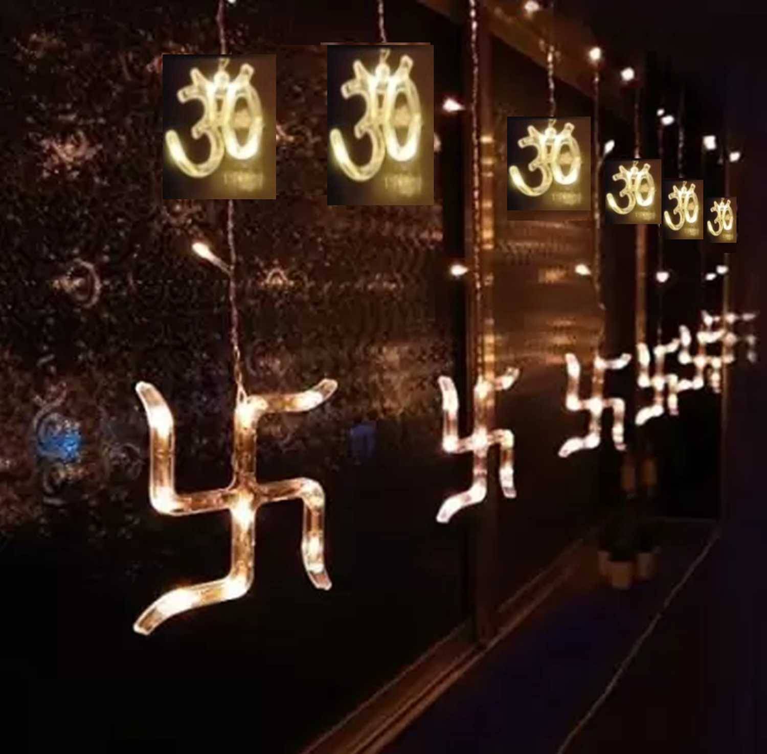 ACCESSORIZEMEII 140 LEDs 2.74 m Gold Flickering, Steady Swastik R