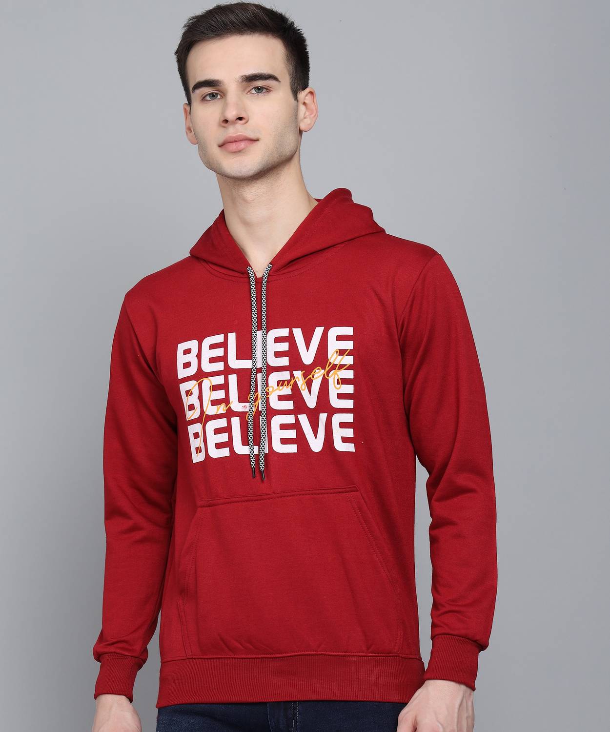 ANIXA Printed Hooded Neck Casual Men Maroon Sweater
