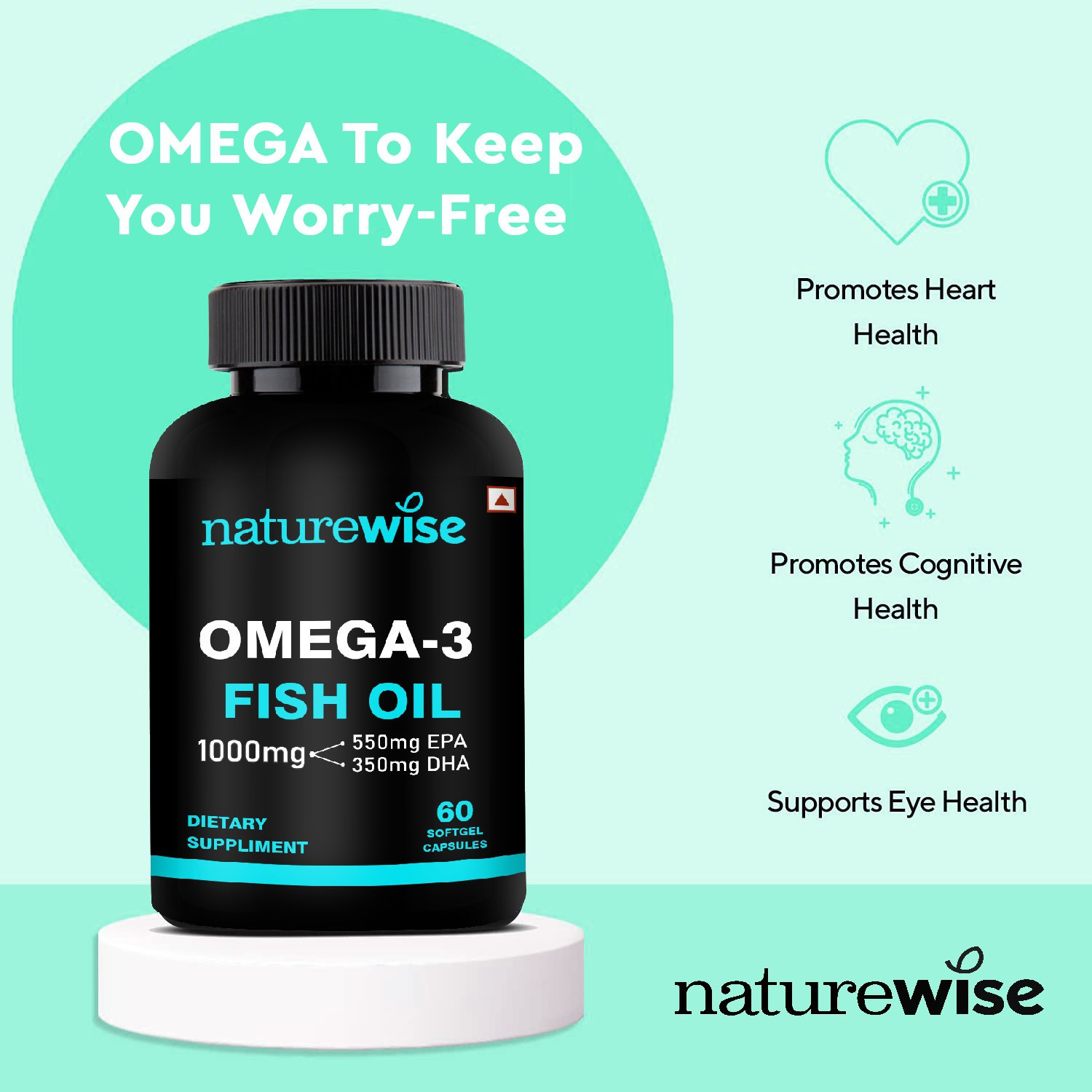Image of Naturewise Omega-3 Fish Oil 1000mg Double Strength Capsules (EPA 550mg DHA 350mg)