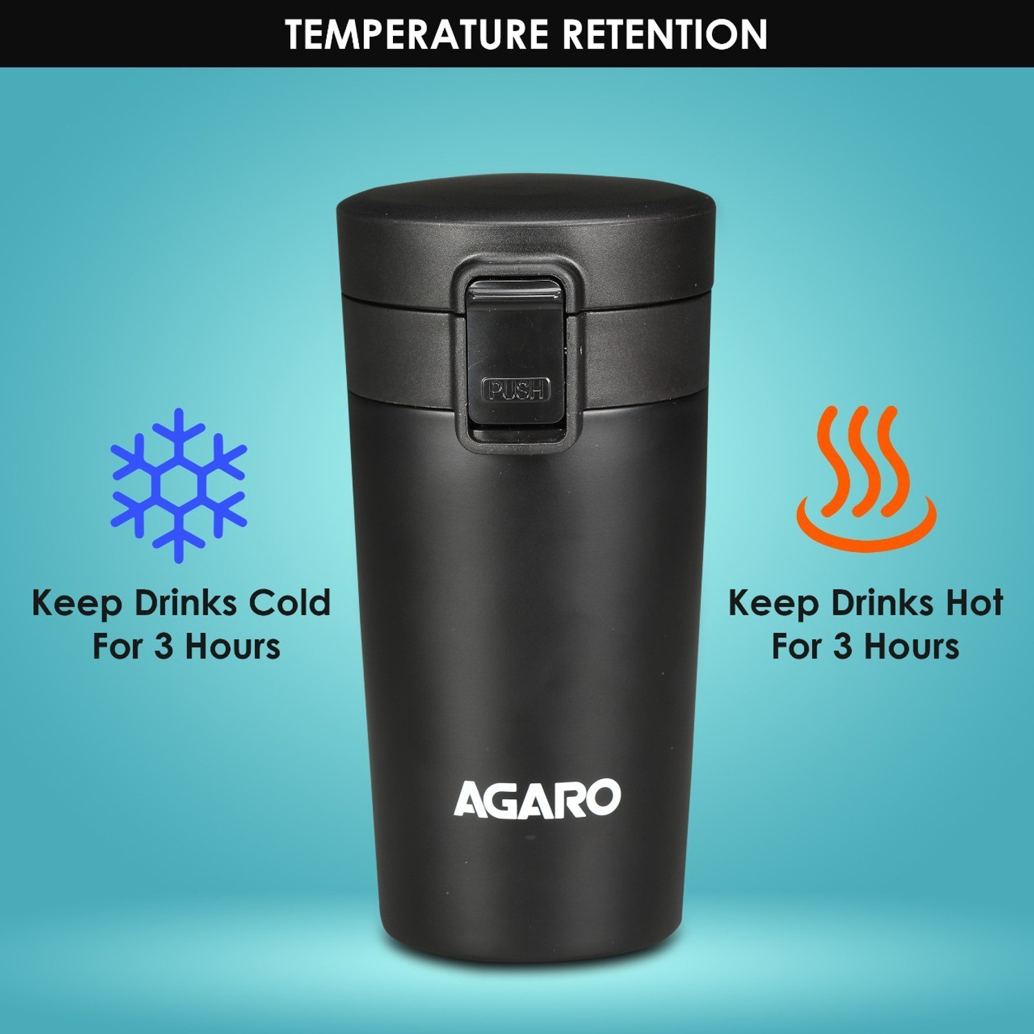 Image of AGARO Elite Stainless Steel ,Hot and Cold Upto 3hrs, (Black) 300 ml Steel Flask