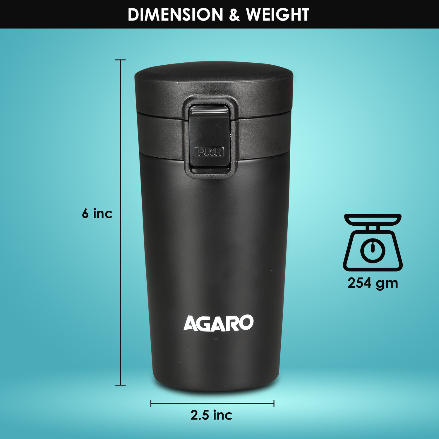Image of AGARO Elite Stainless Steel ,Hot and Cold Upto 3hrs, (Black) 300 ml Steel Flask