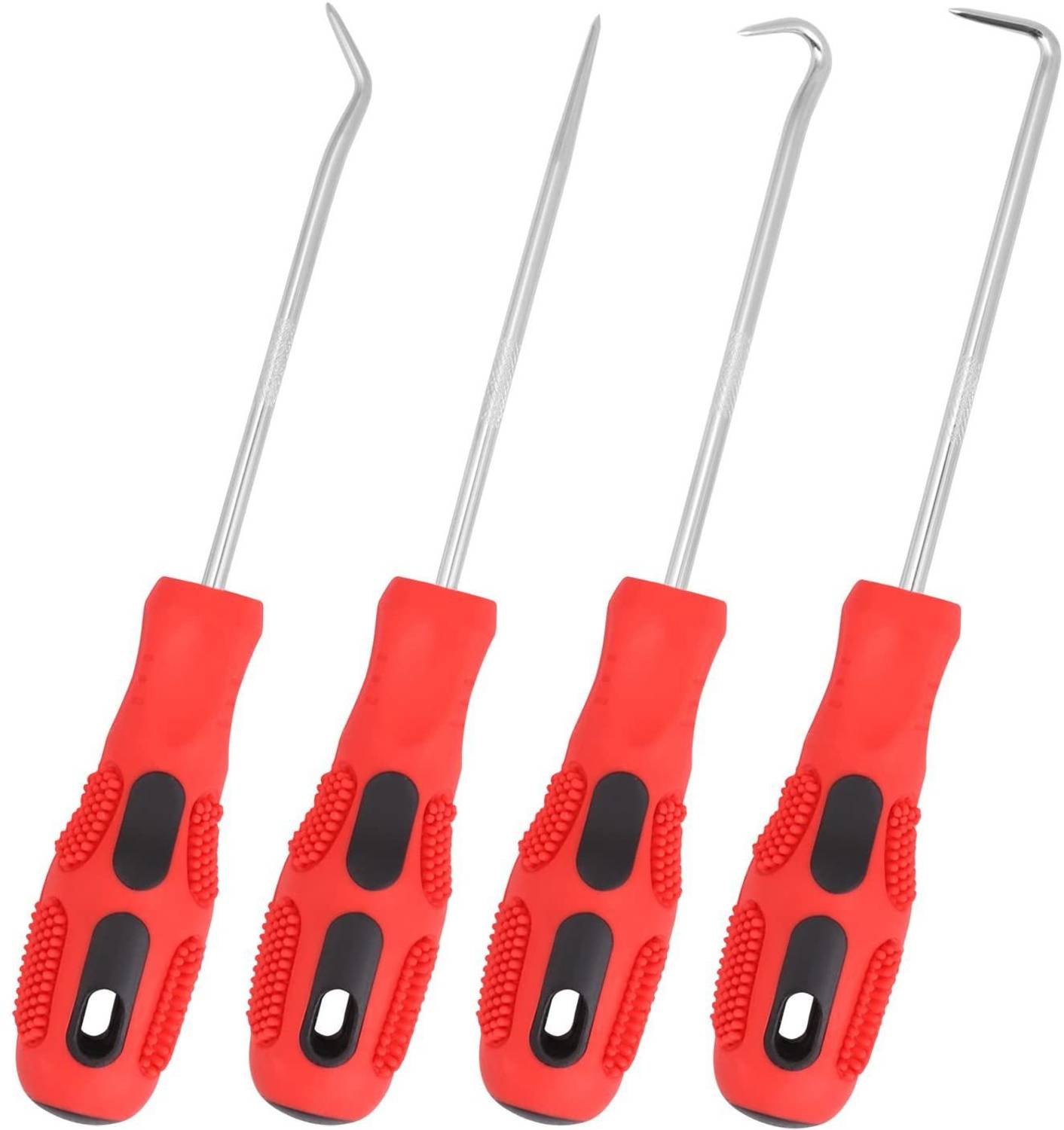 A&S TOOLSHOP 4PCS Extra Long Hook and Pick Car Automotive Set Seal Remover Craft Hobby Tool Straight/Offset/90 Degree/O-Ring Hook Pick Precision Screwdriver Set