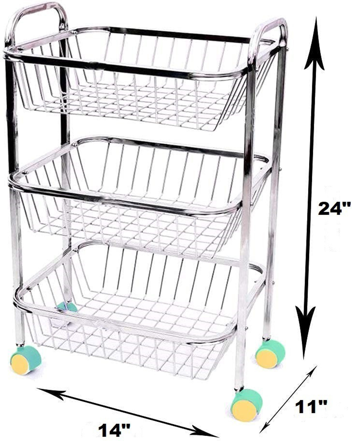 Image of WAYMORE 3-Tier Rack Fruits & Vegetable Onion Trolly Container Basket Organizer Holder Stainless Steel Fruit & Vegetable Basket