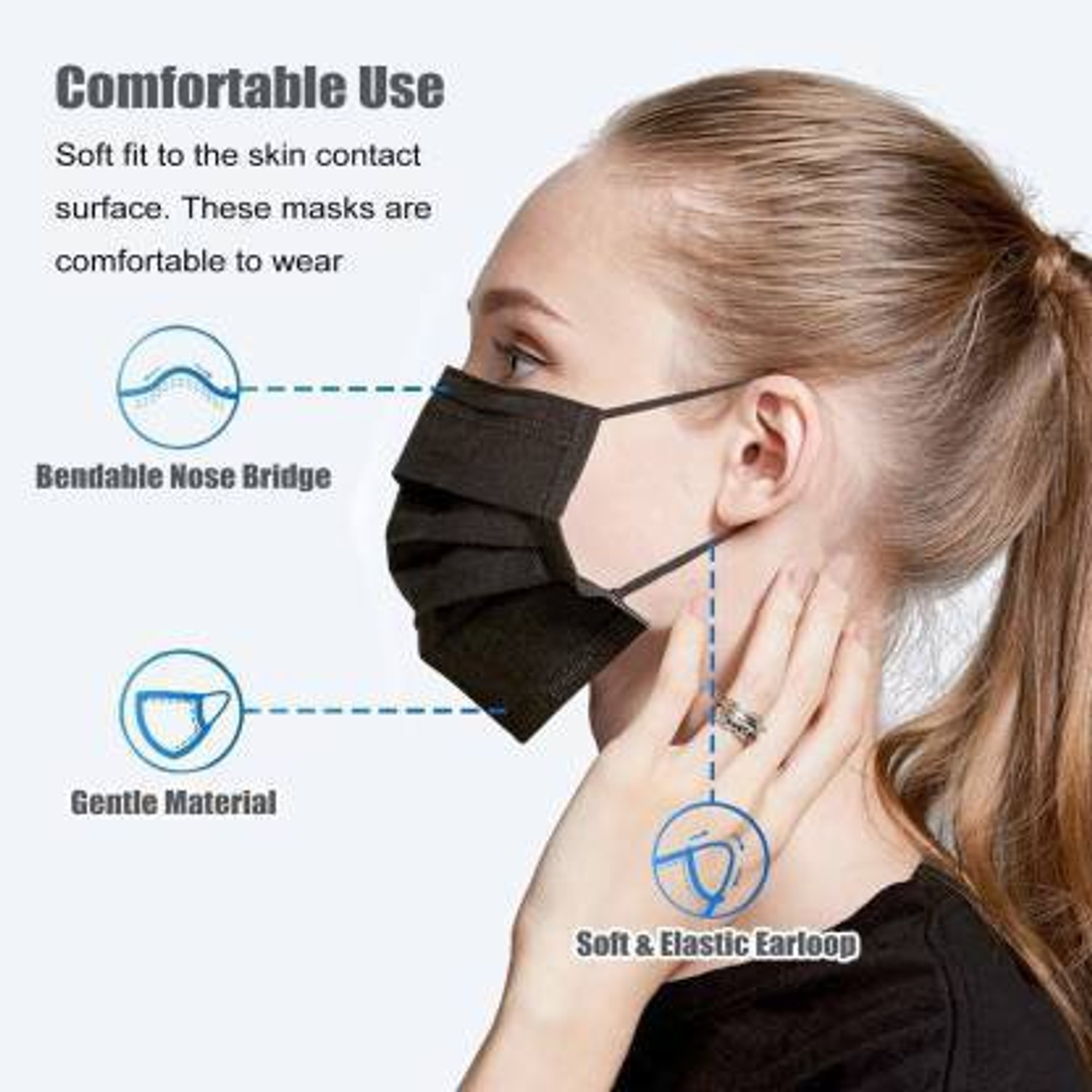 Image of Vaghani 100 Pcs With Nose Pin Black Units With Nose Pin Disposable Iso Mark 3 Ply Pharmaceutical Breathable Surgical Pollution Face Mask Respirator with 3 Layer For Men, Women, Kids( Primium Quality) 3 Ply Surgical Mask (100 Piece) ( Black )( Primium ) Surgical Mask With Melt Blown Fabric Layer