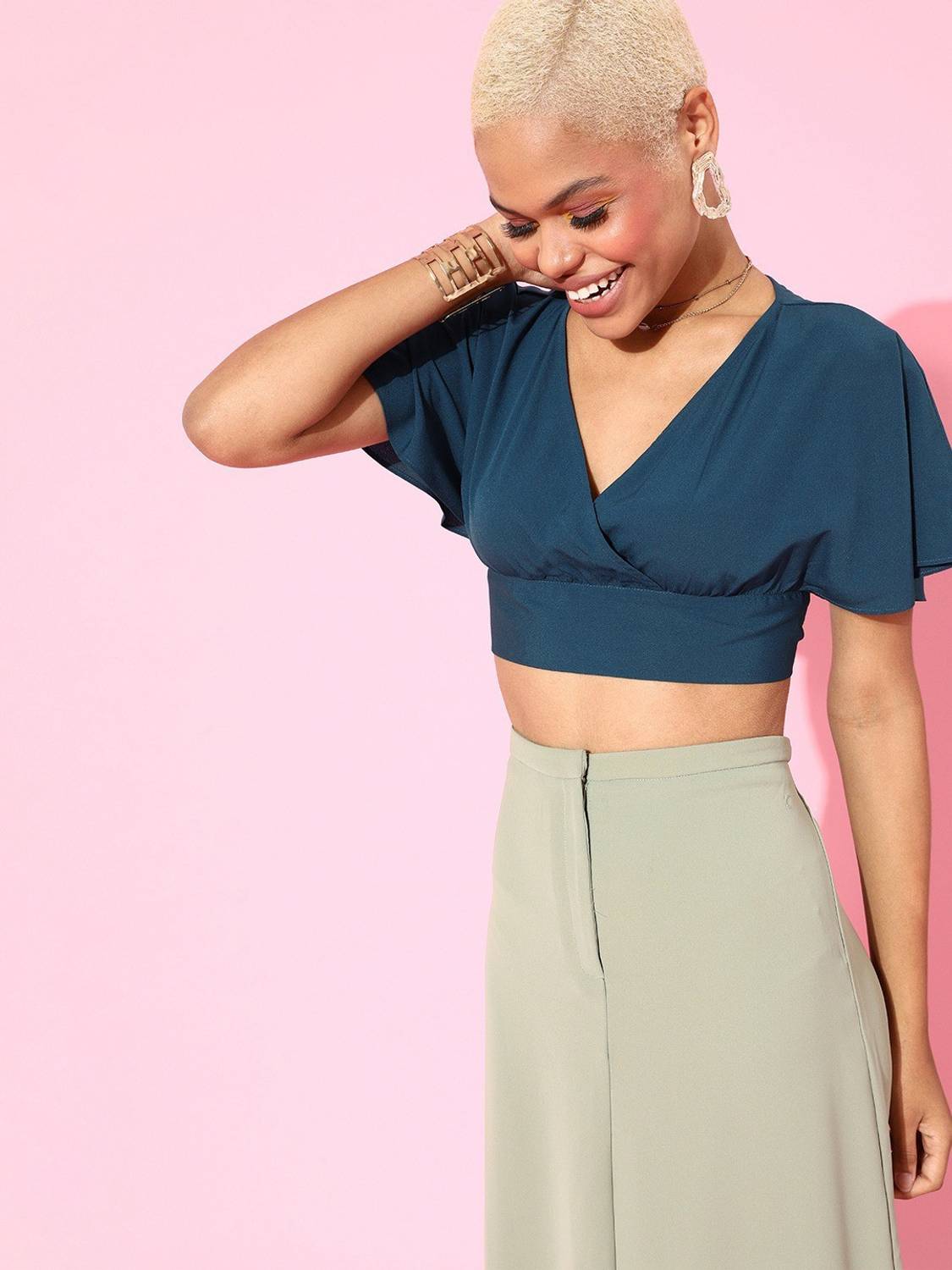 Berrylush Casual Solid Women Blue Top